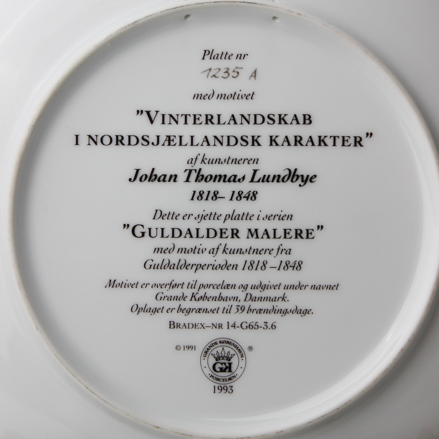 Grande Kobenhavn porselen Sanatçı Joban Thommas Lundbye ' den ' Kış Manzarası ' Temalı Duvar Tabağı