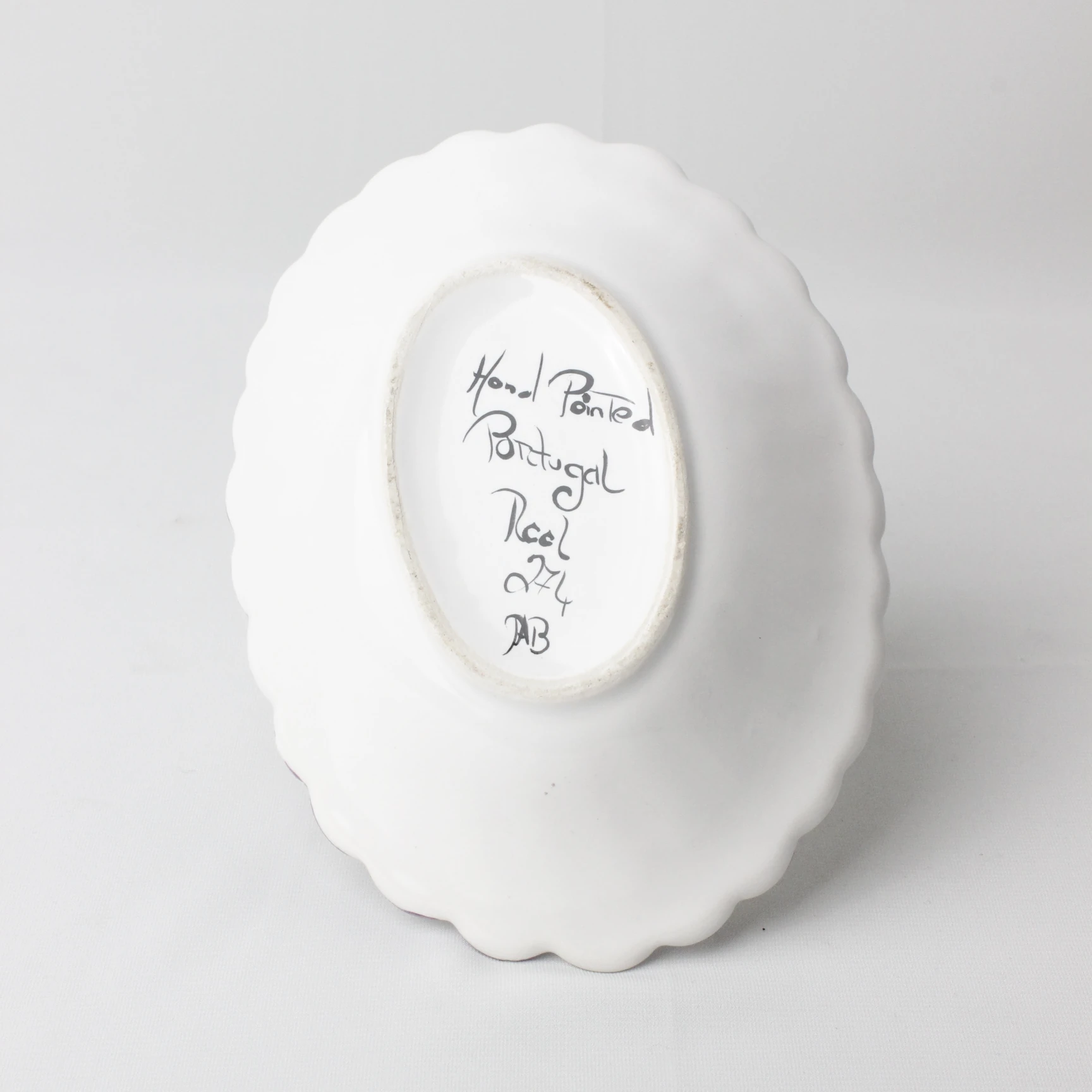 Portugal Damgalı El Boyama Çiçek Motifli Seramik Sepet 