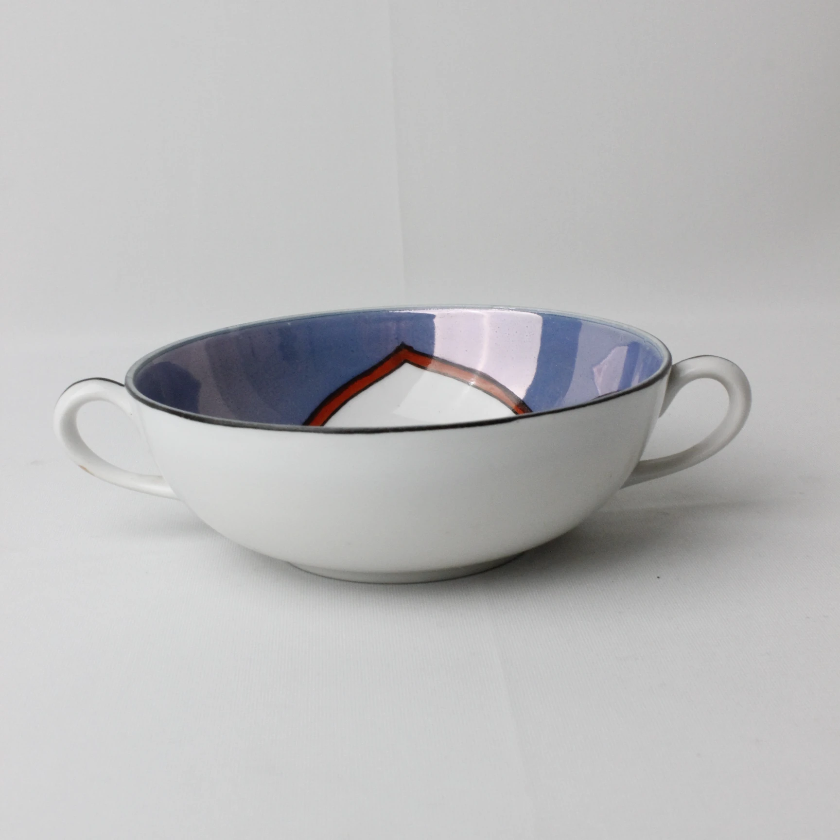 Japan Damgalı El Boyama Çiçek Motifli Çift Kulplu Kase