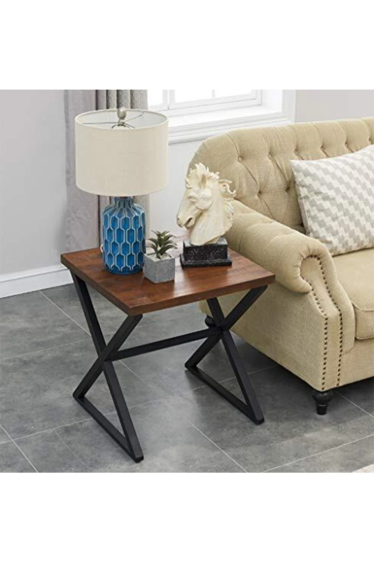 E-447 Rustik Ahşap Yan Sehpa