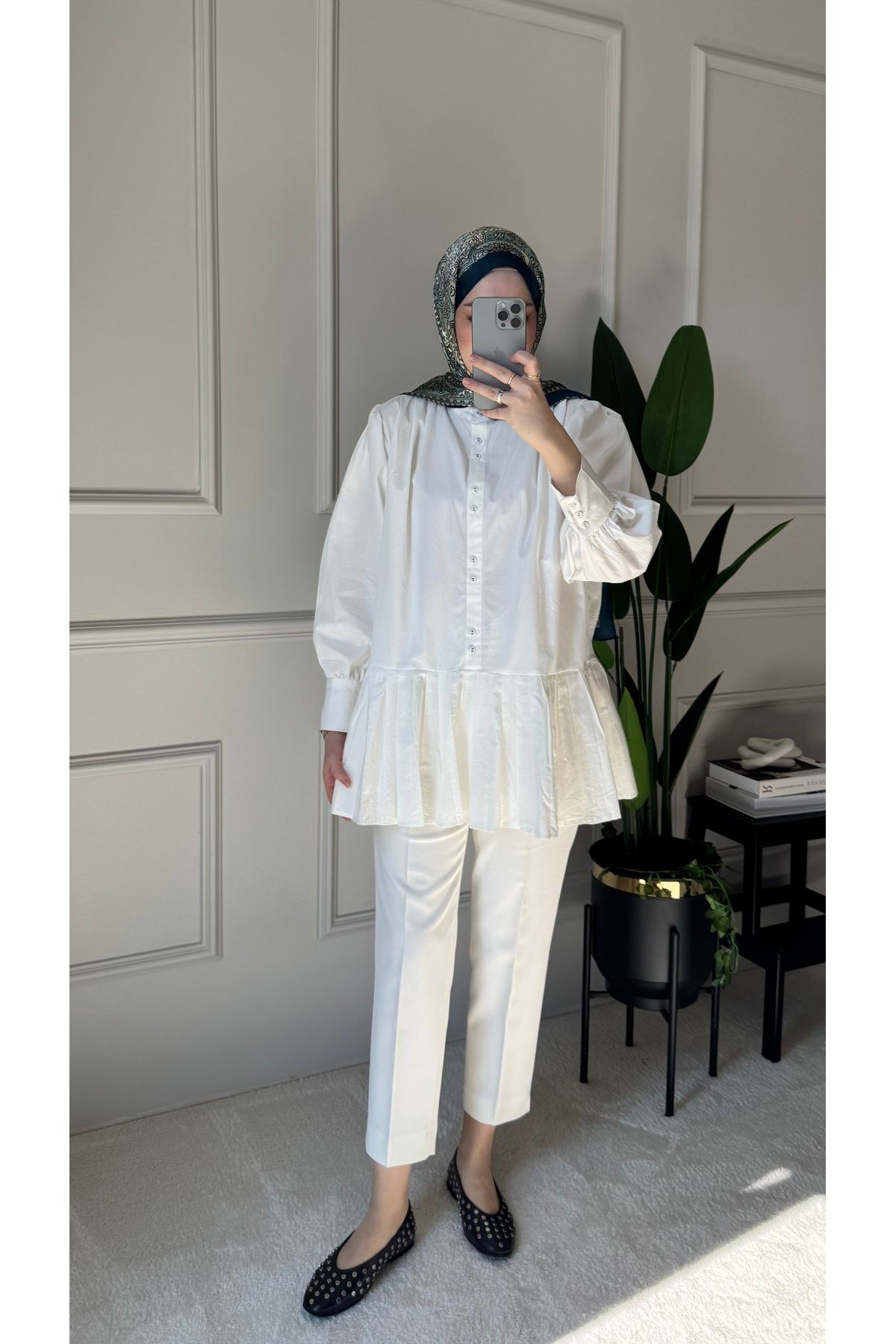 Pilise Detaylı Poplin Gömlek - Beyaz