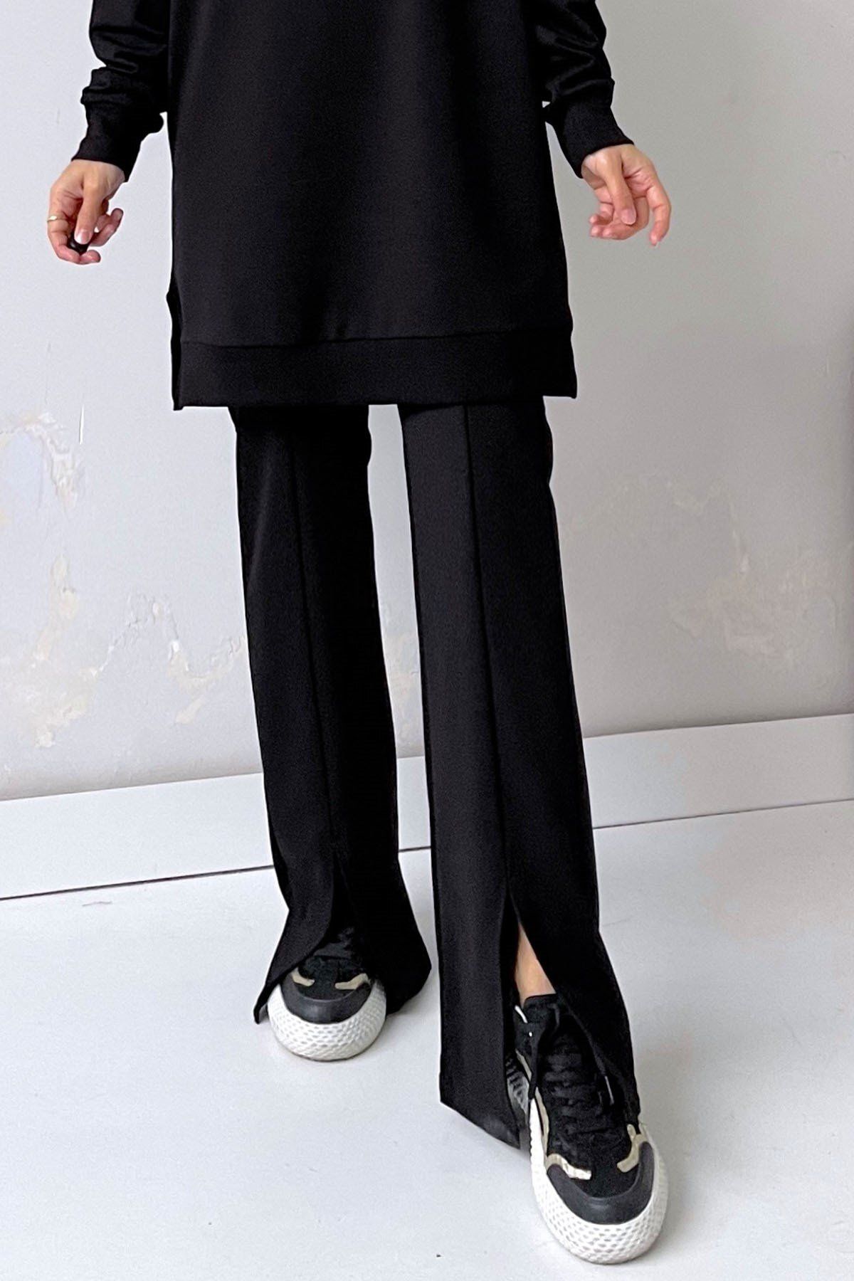 Scuba Önden Yırtmaçlı Pantolon Siyah