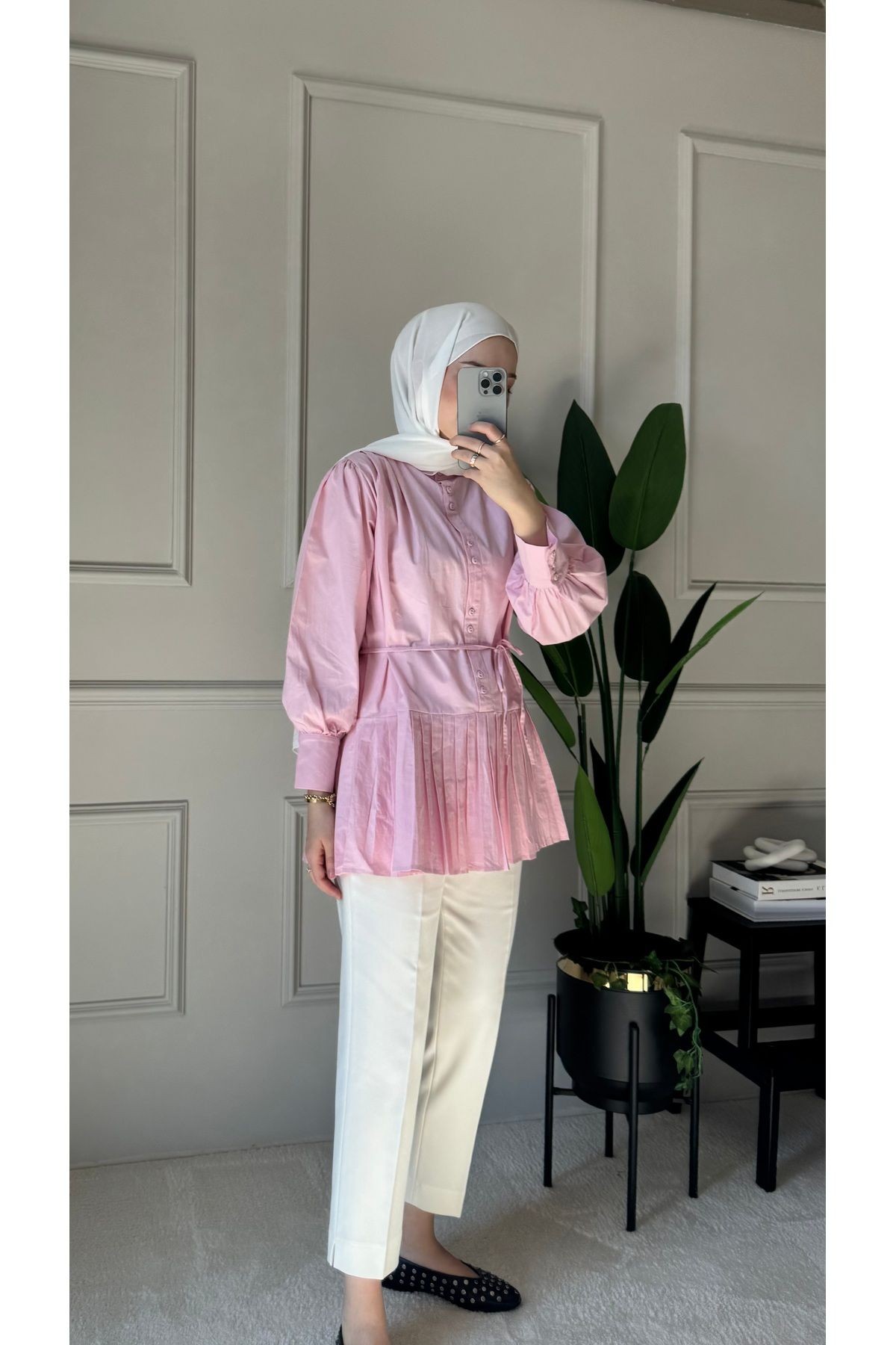 Pilise Detaylı Poplin Gömlek - Pembe