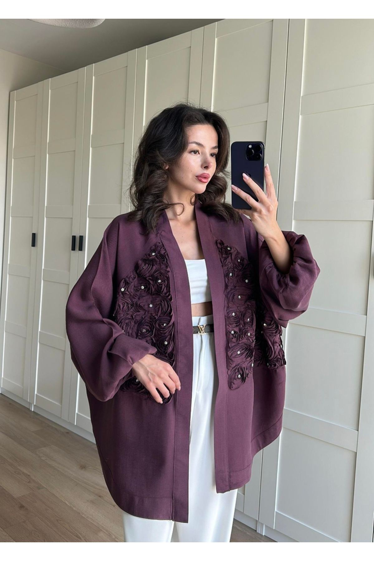Gül Detaylı Premium Kimono