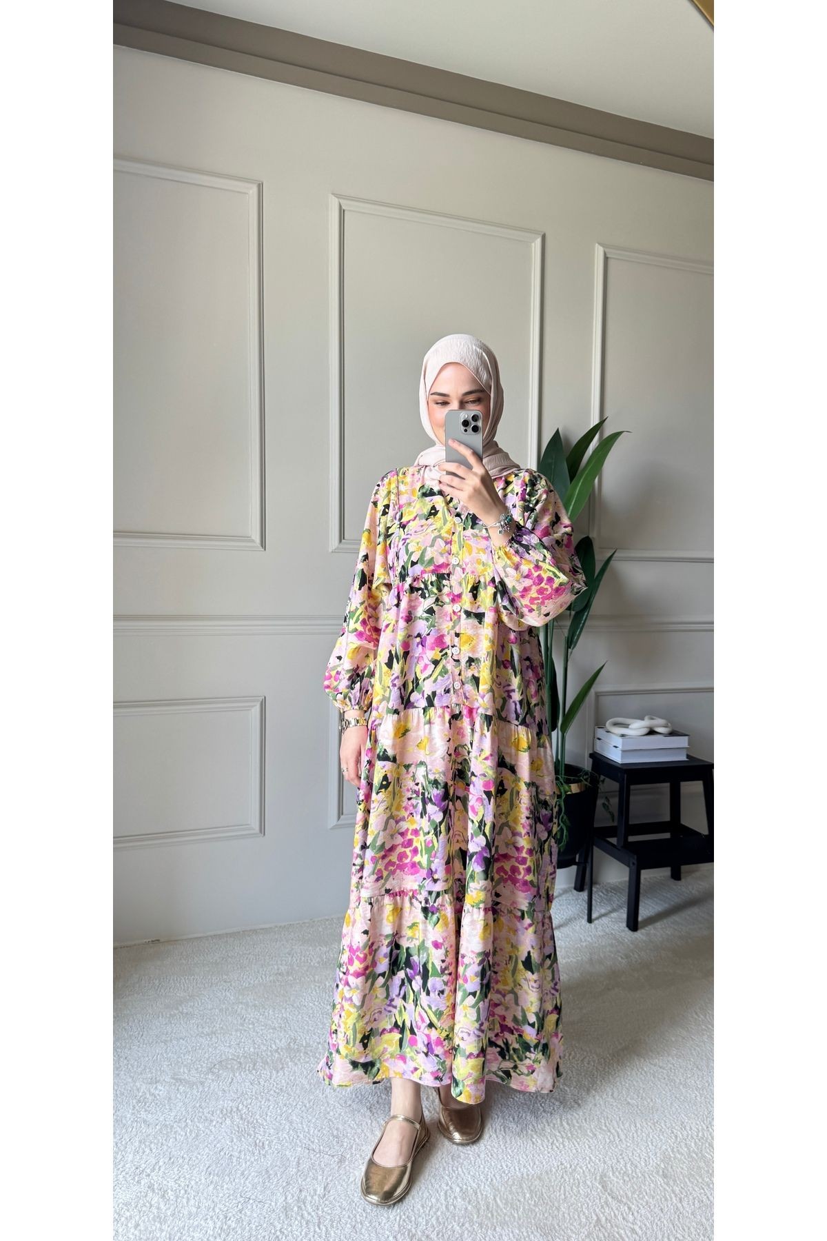 Flora Desenli Elbise Mango Kumaş