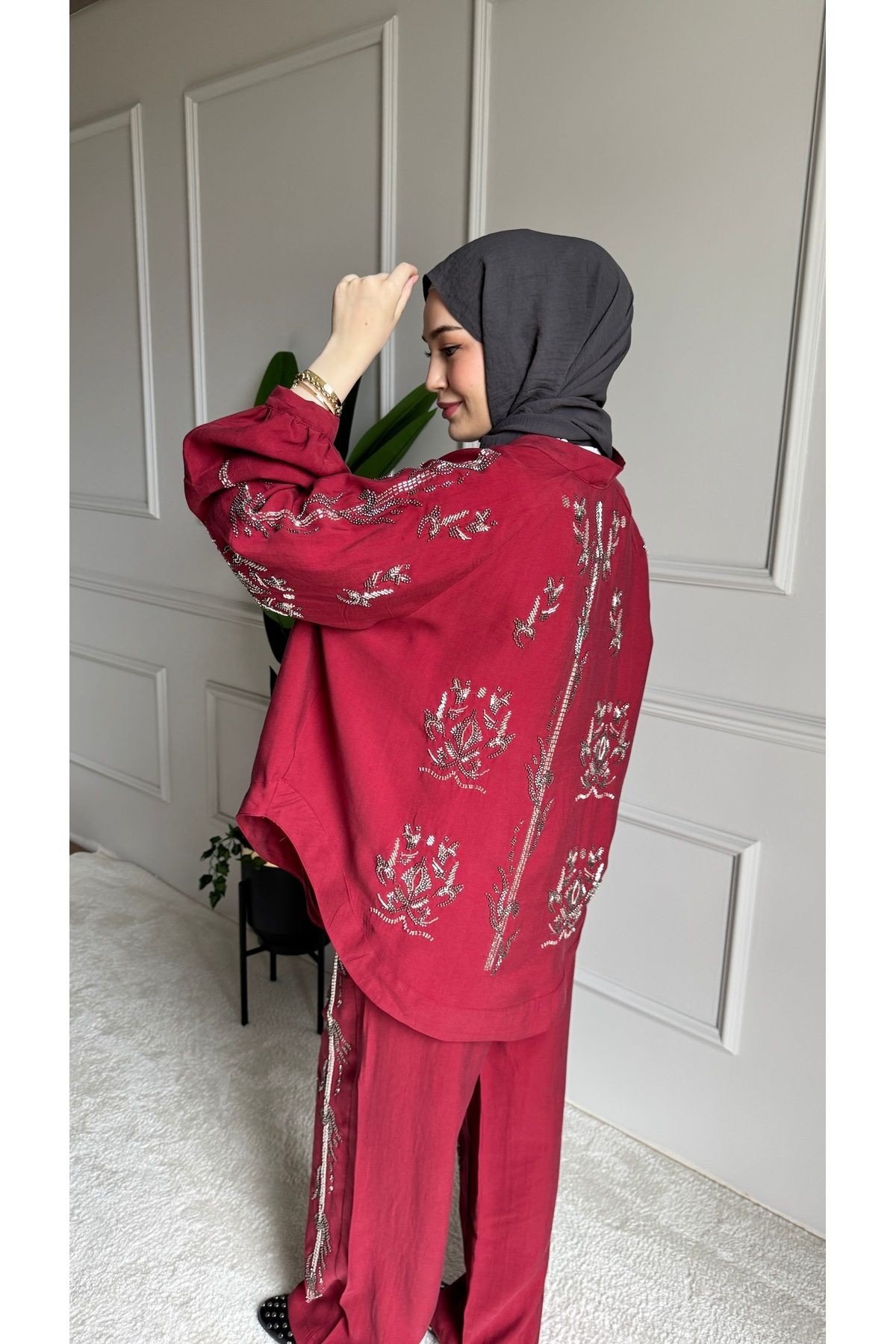 ORFEO NEGRO Taş İşlemeli Kimono ve Pantolon İkili Takım