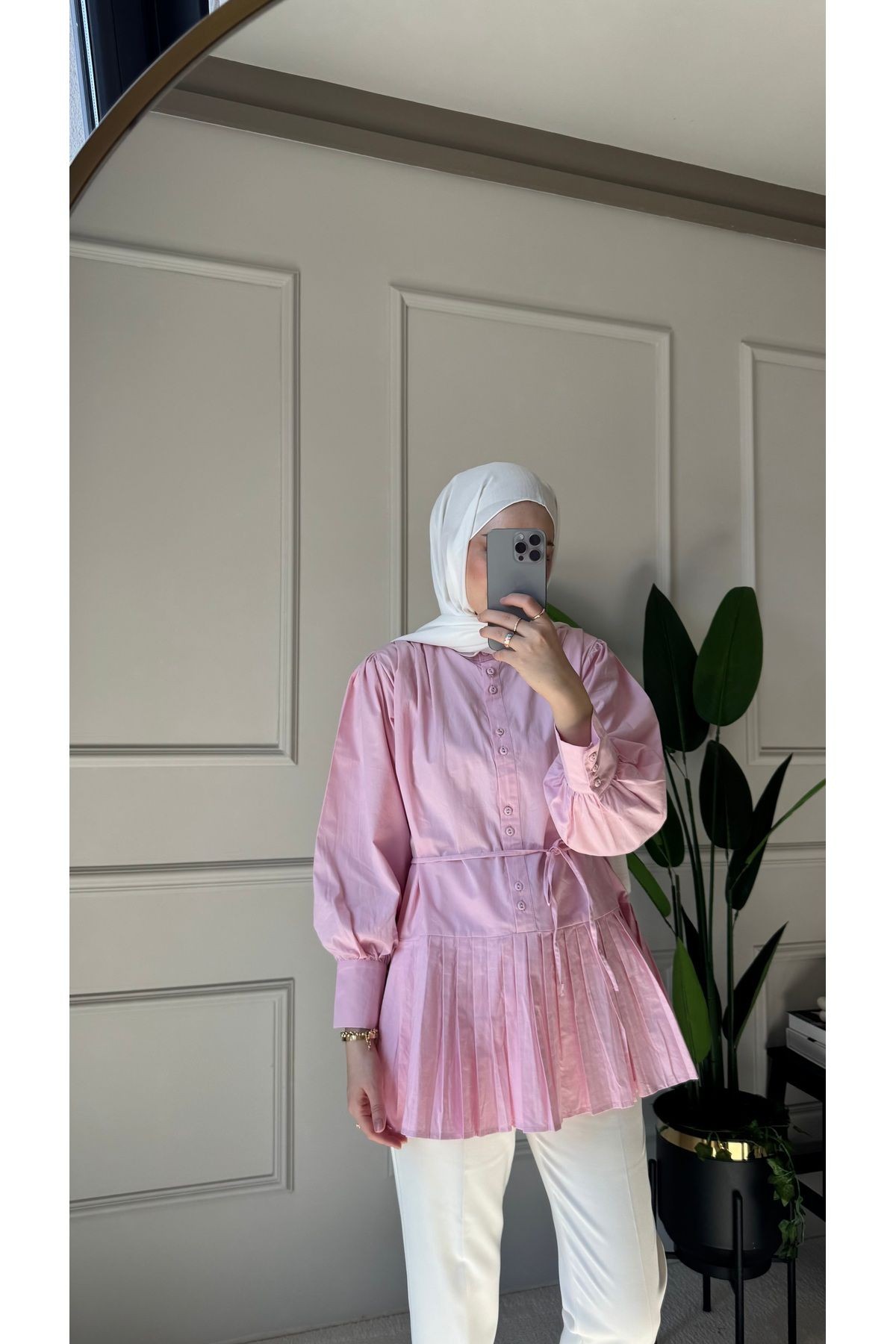 Pilise Detaylı Poplin Gömlek - Pembe