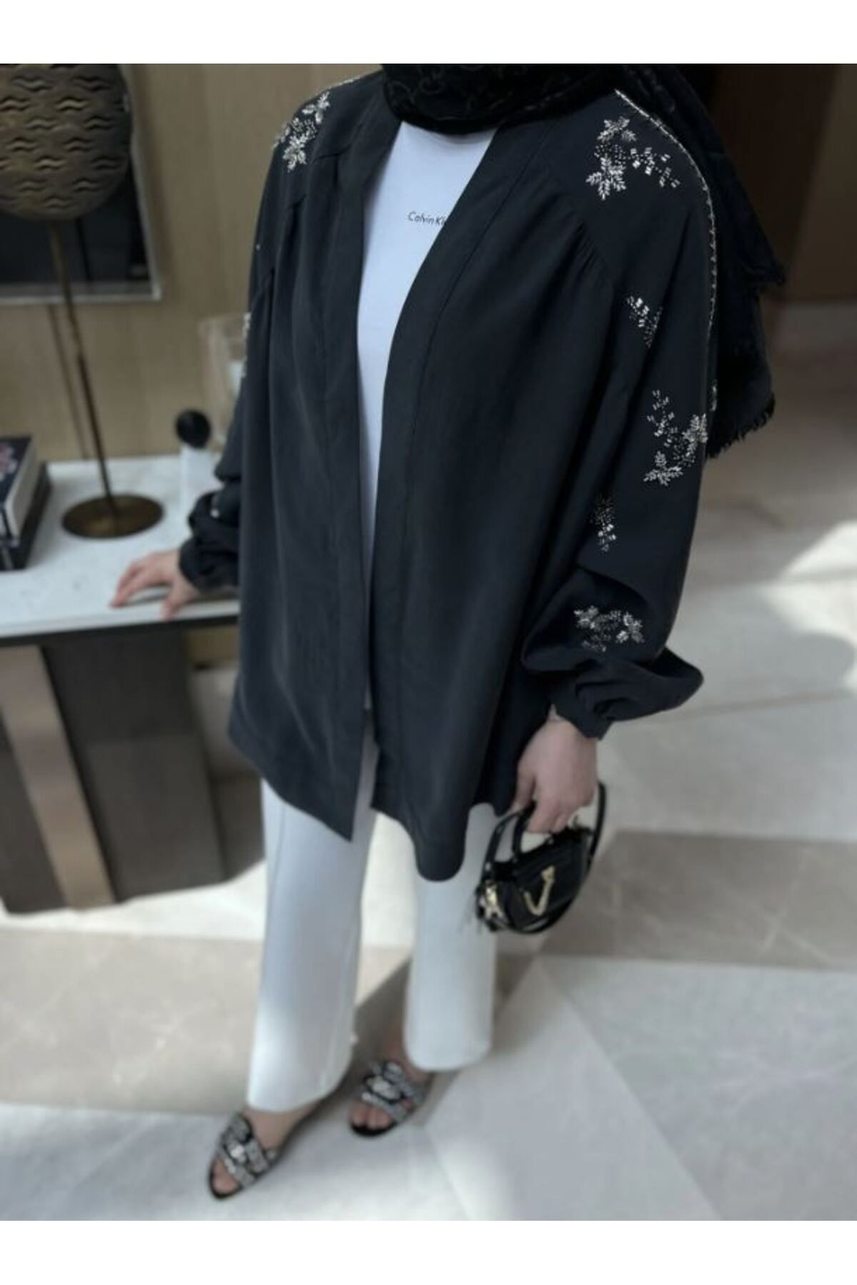 Taş İşlemeli Kimono - Lacivert
