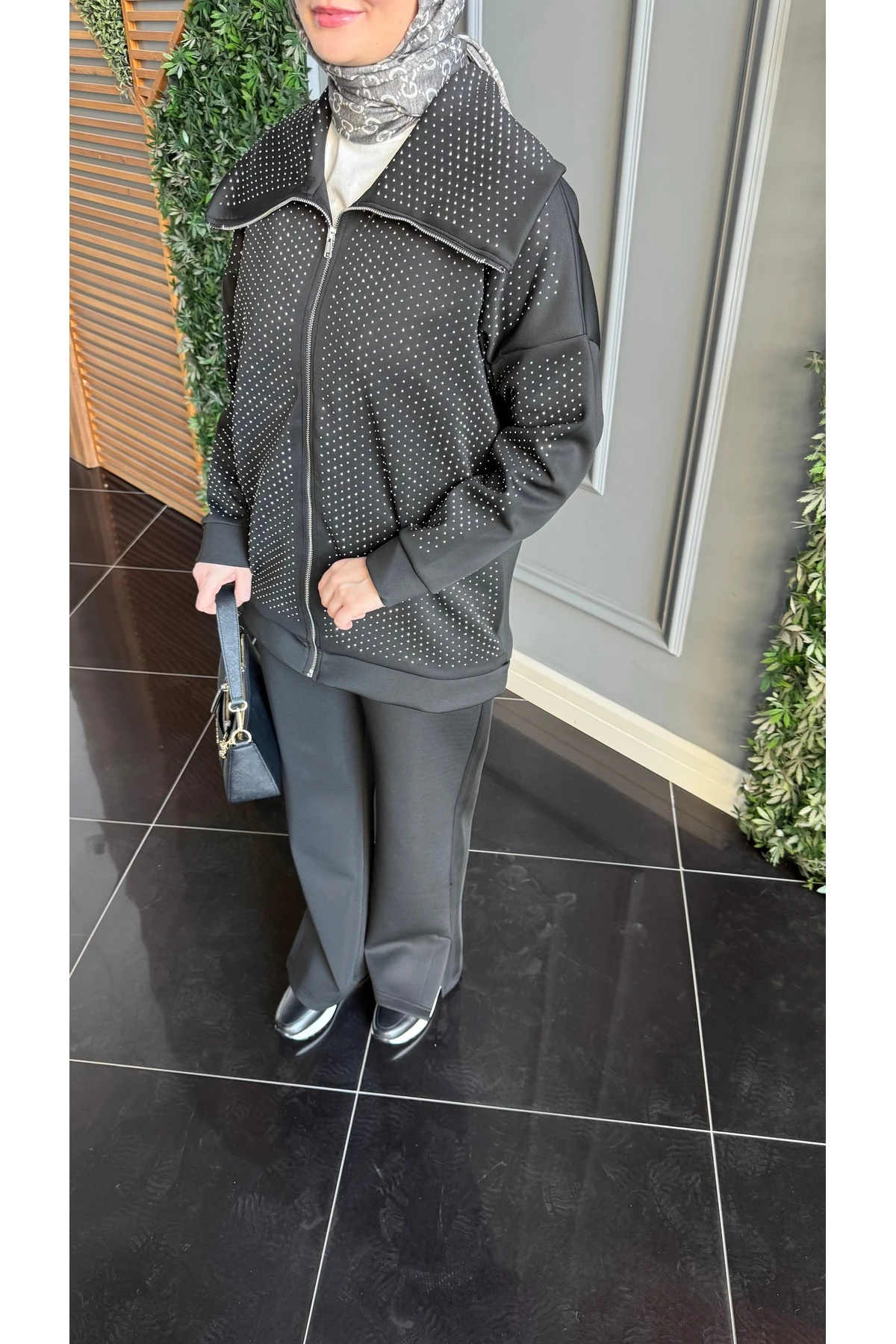 Noir Taş İşlemeli Scuba İkili Takım