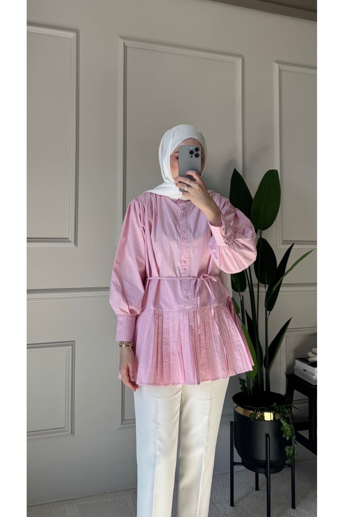 Pilise Detaylı Poplin Gömlek - Pembe