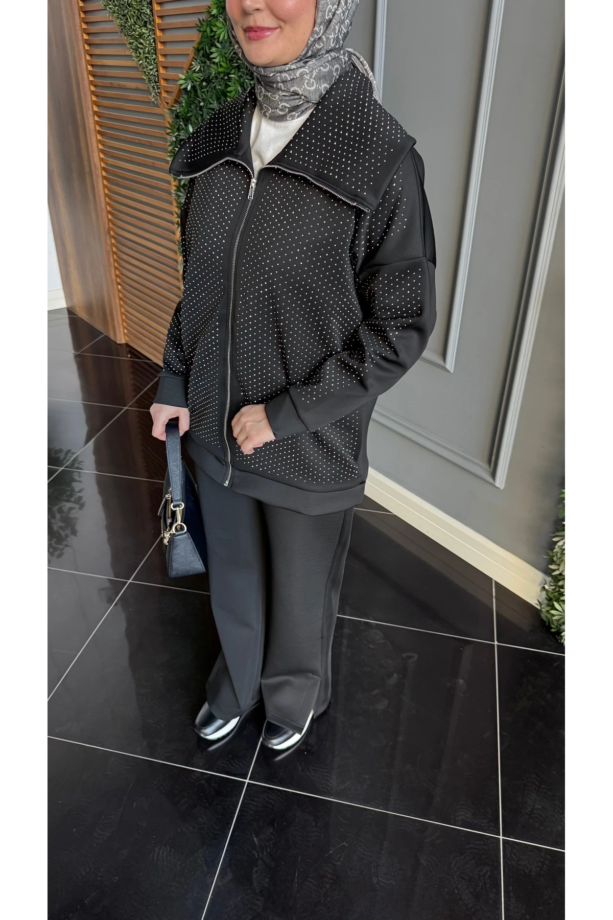 Noir Taş İşlemeli Scuba İkili Takım