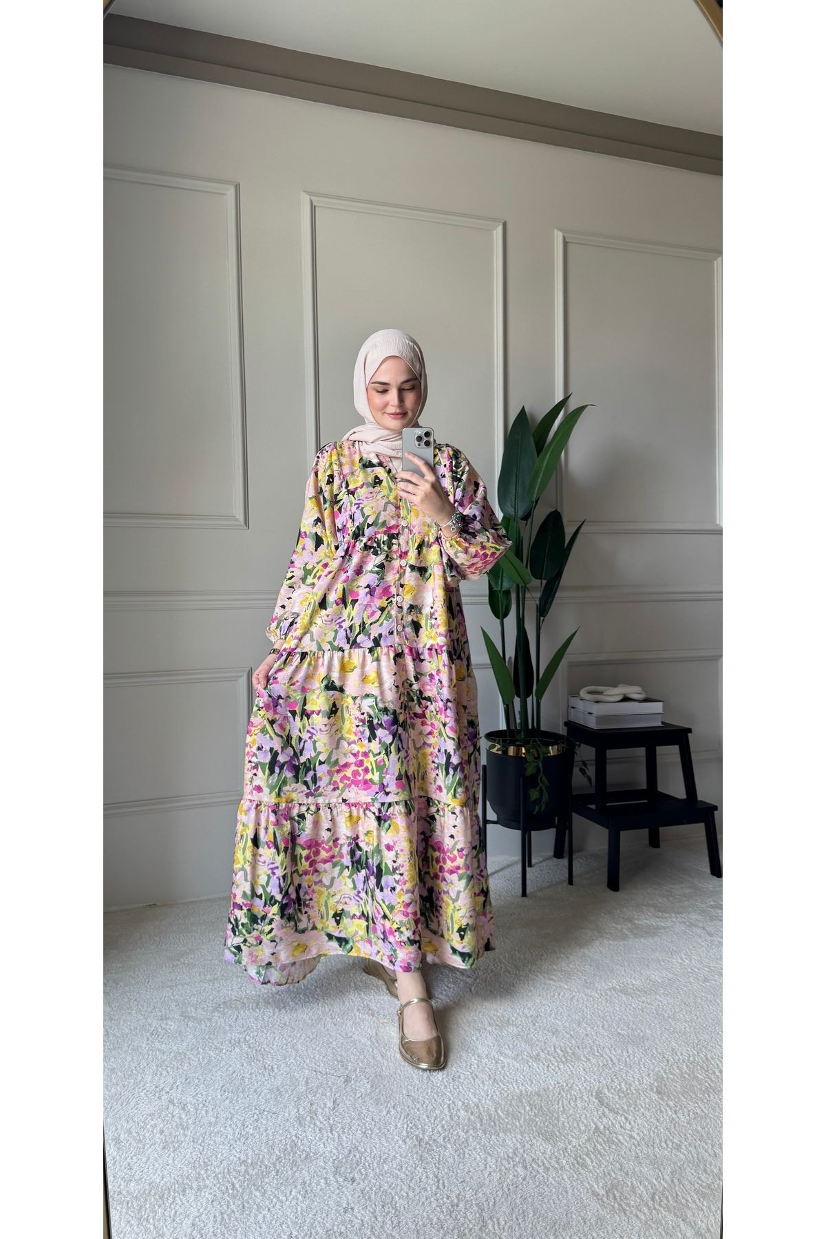 Flora Desenli Elbise Mango Kumaş
