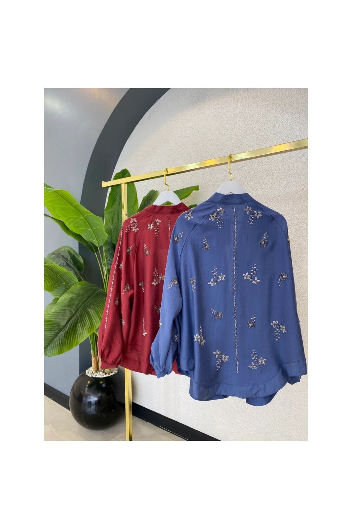 Taş İşlemeli Kimono - Mavi