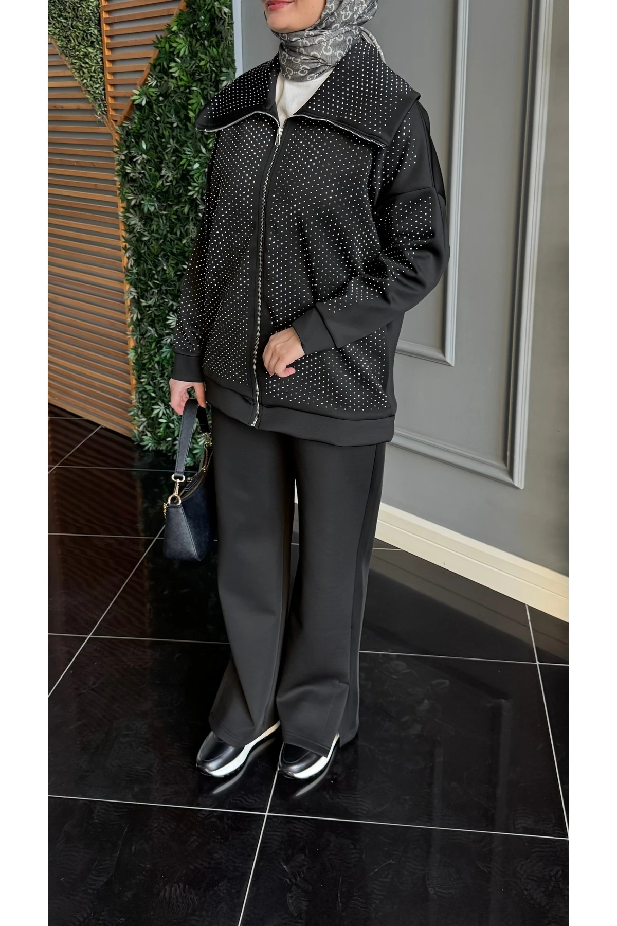 Noir Taş İşlemeli Scuba İkili Takım