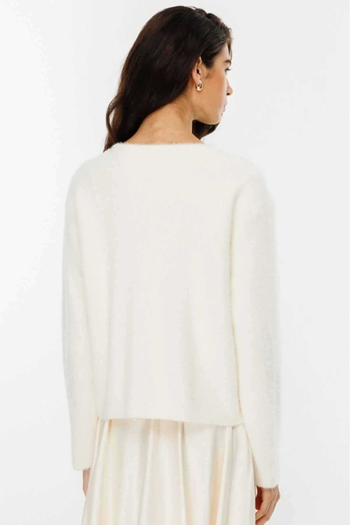 Gold Düğme Detaylı Angora Hırka - Vanilya