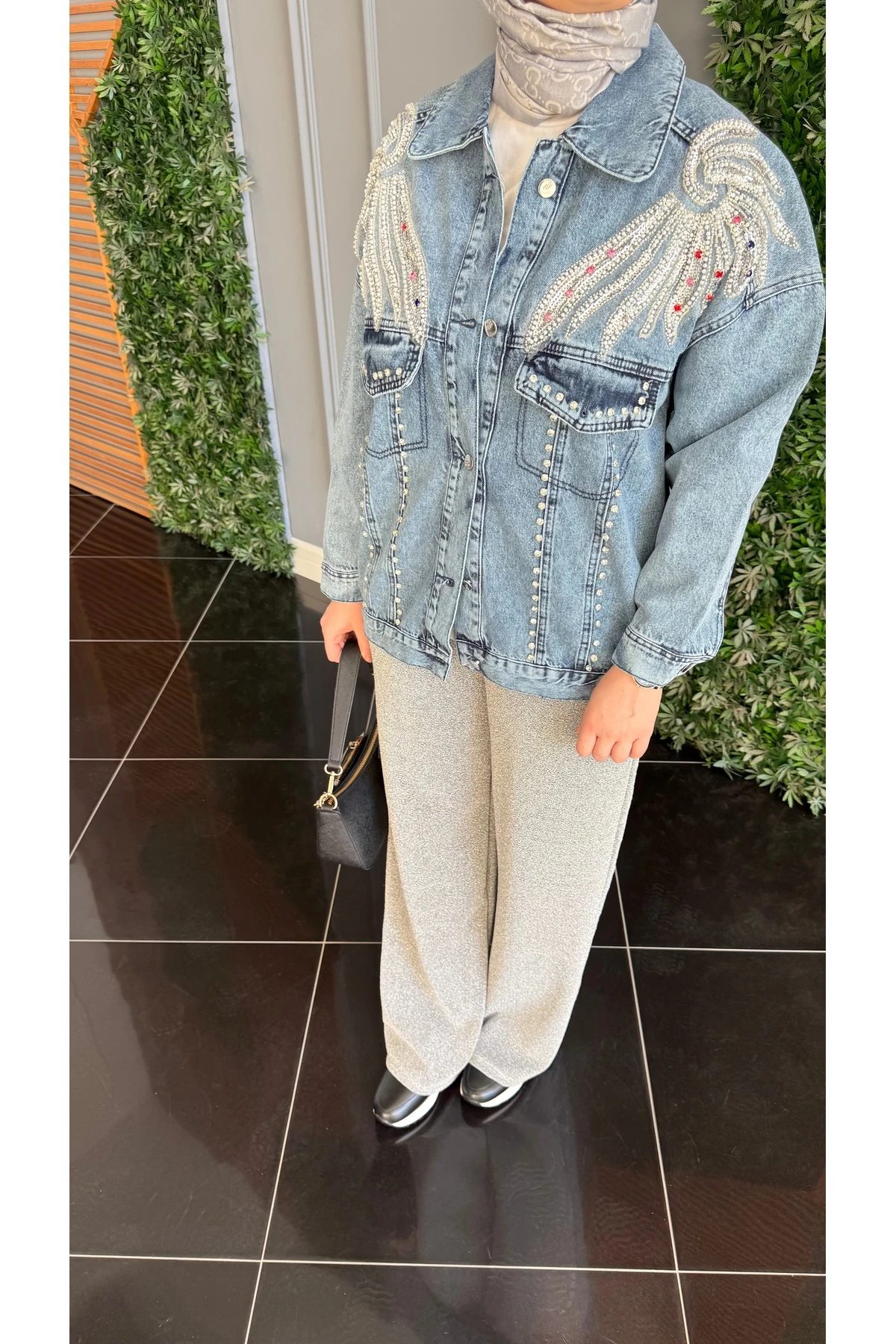 Mira Taş/Payet İşlemeli Kot Ceket - Mavi