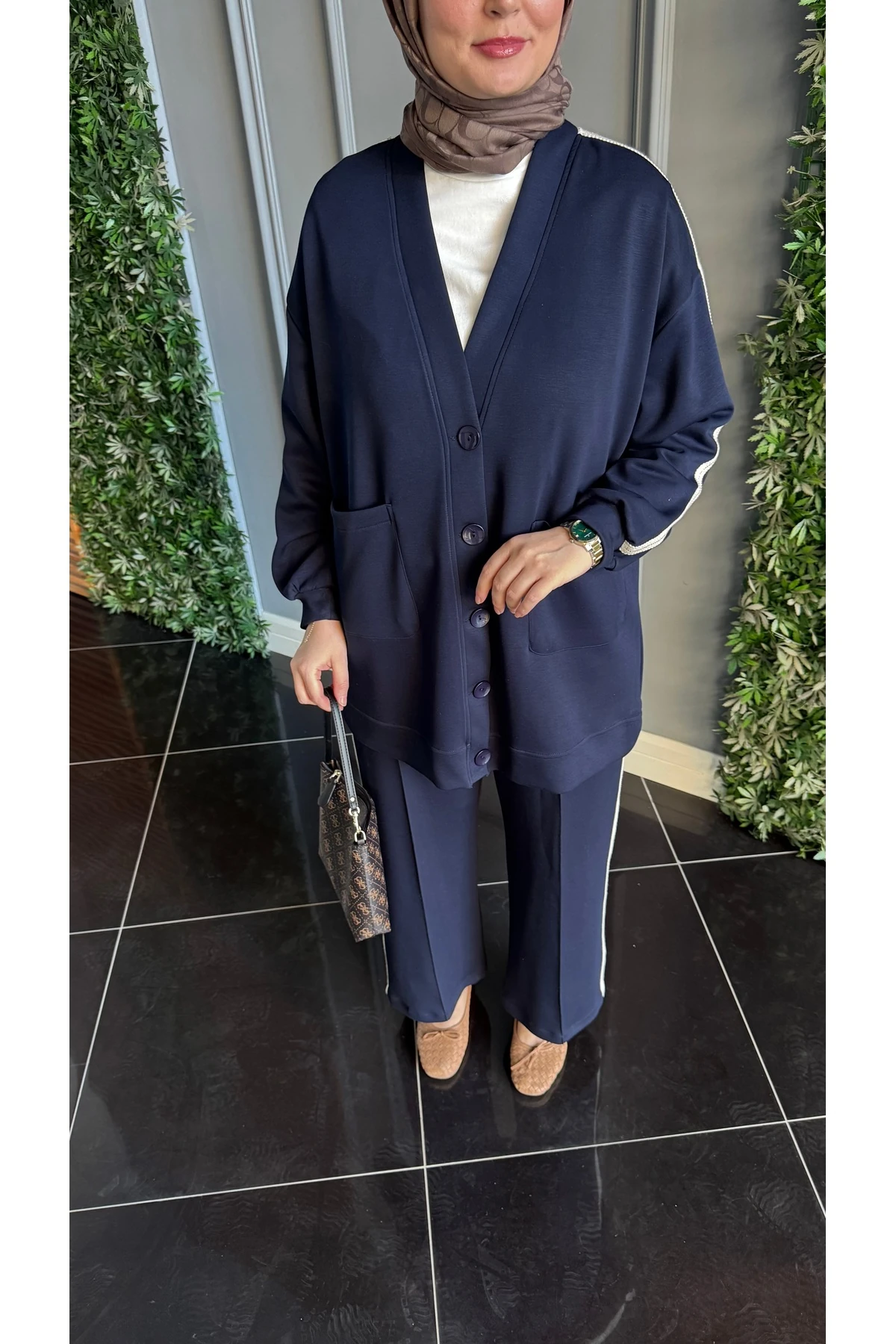 Siena Şerit Detaylı Modal Tesettür İkili Takım - Lacivert