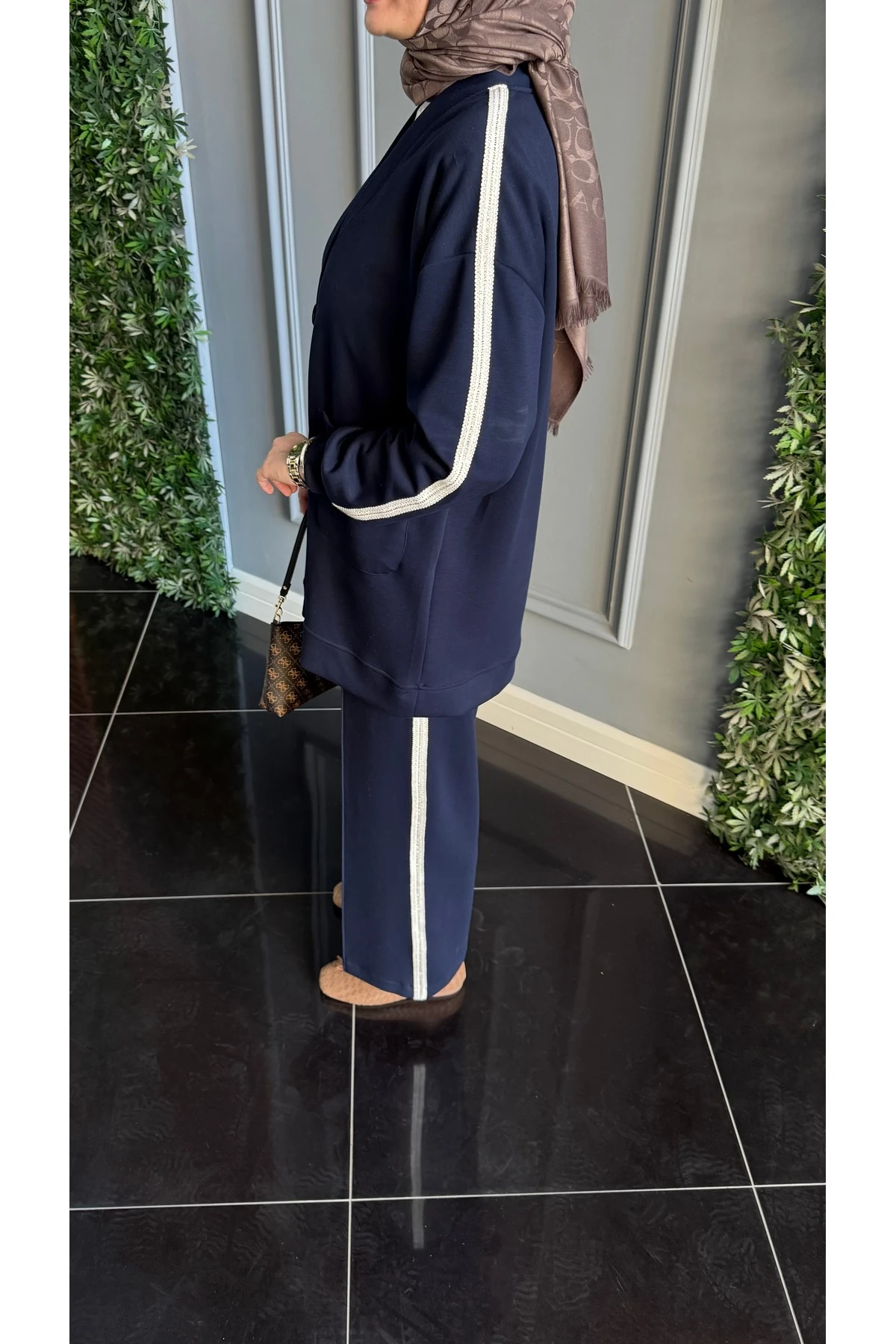 Siena Şerit Detaylı Modal Tesettür İkili Takım - Lacivert