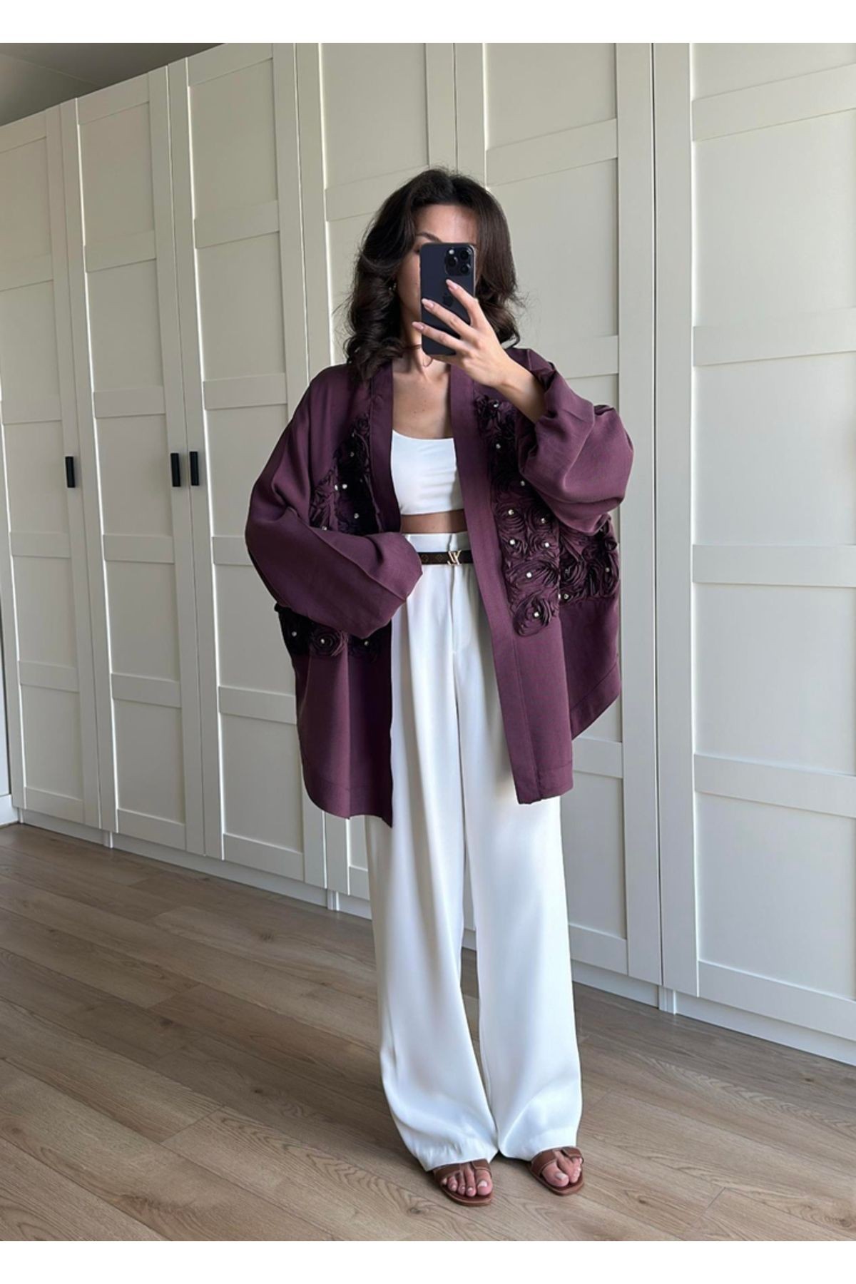 Gül Detaylı Premium Kimono