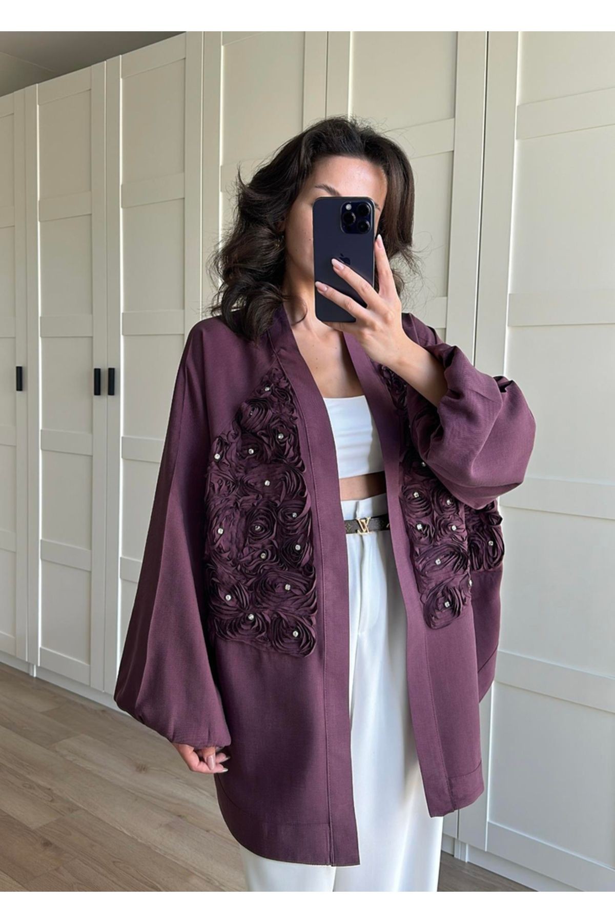 Gül Detaylı Premium Kimono
