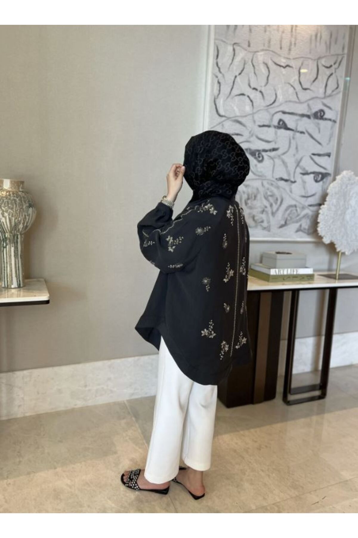 Taş İşlemeli Kimono - Lacivert