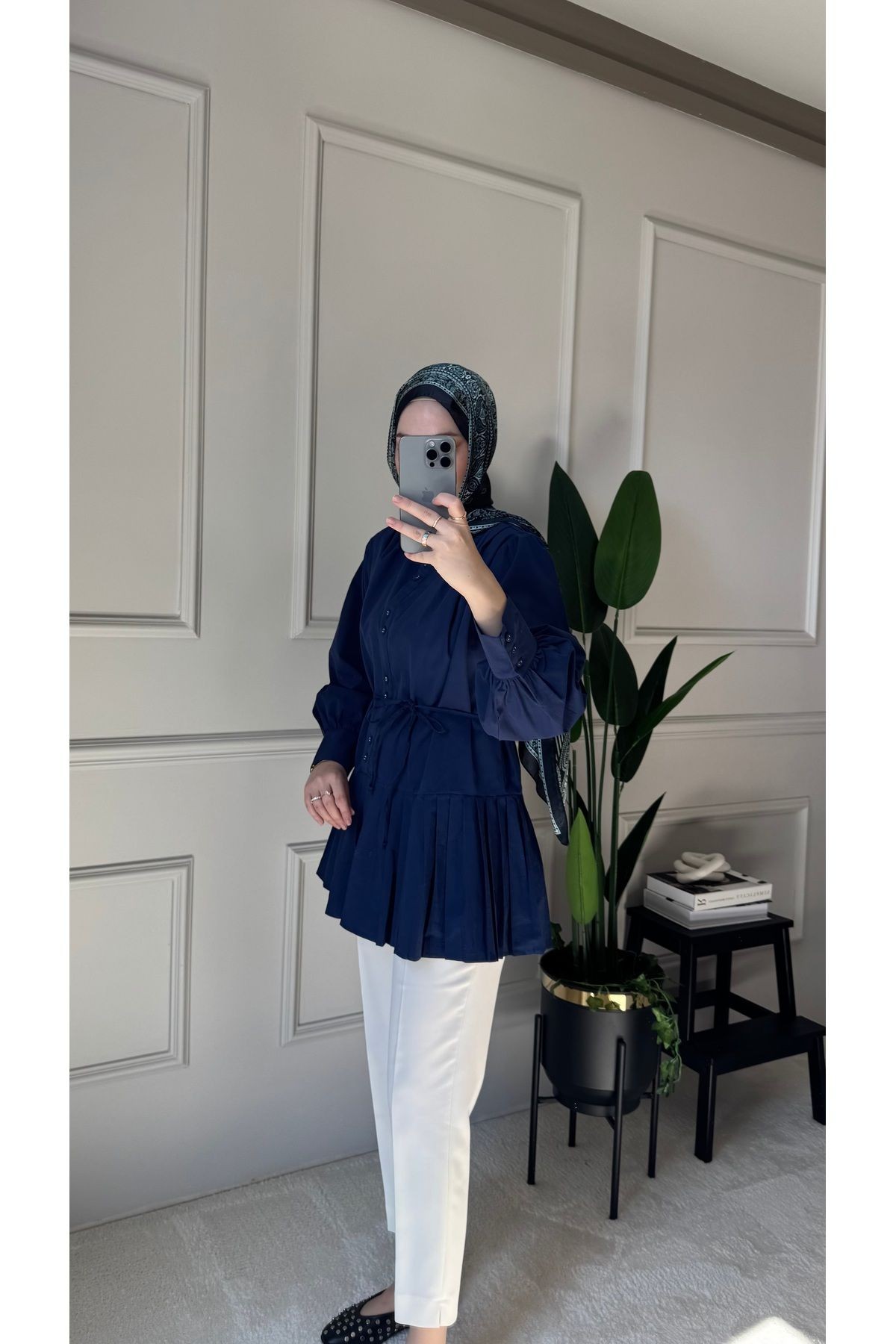 Pilise Detaylı Poplin Gömlek - Lacivert