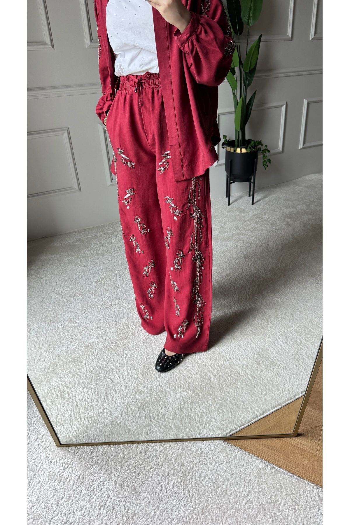 ORFEO NEGRO Taş İşlemeli Kimono ve Pantolon İkili Takım