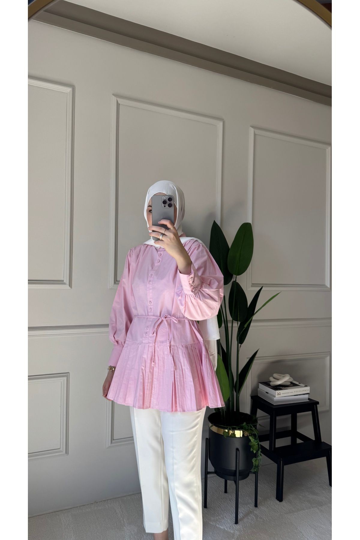 Pilise Detaylı Poplin Gömlek - Pembe