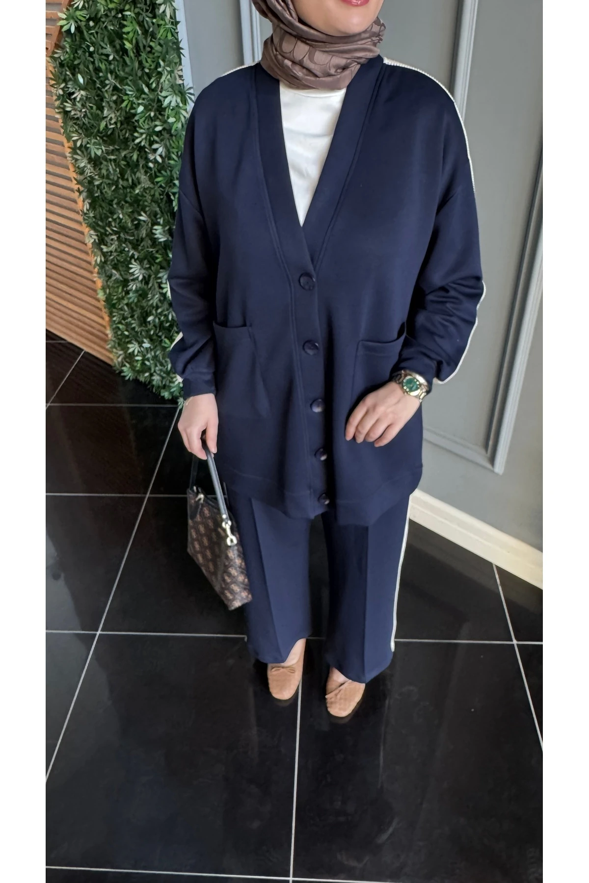 Siena Şerit Detaylı Modal Tesettür İkili Takım - Lacivert