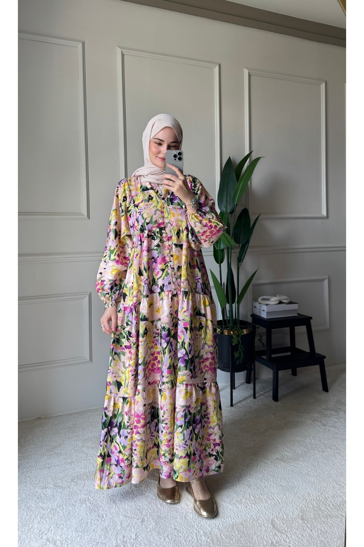 Flora Desenli Elbise Mango Kumaş