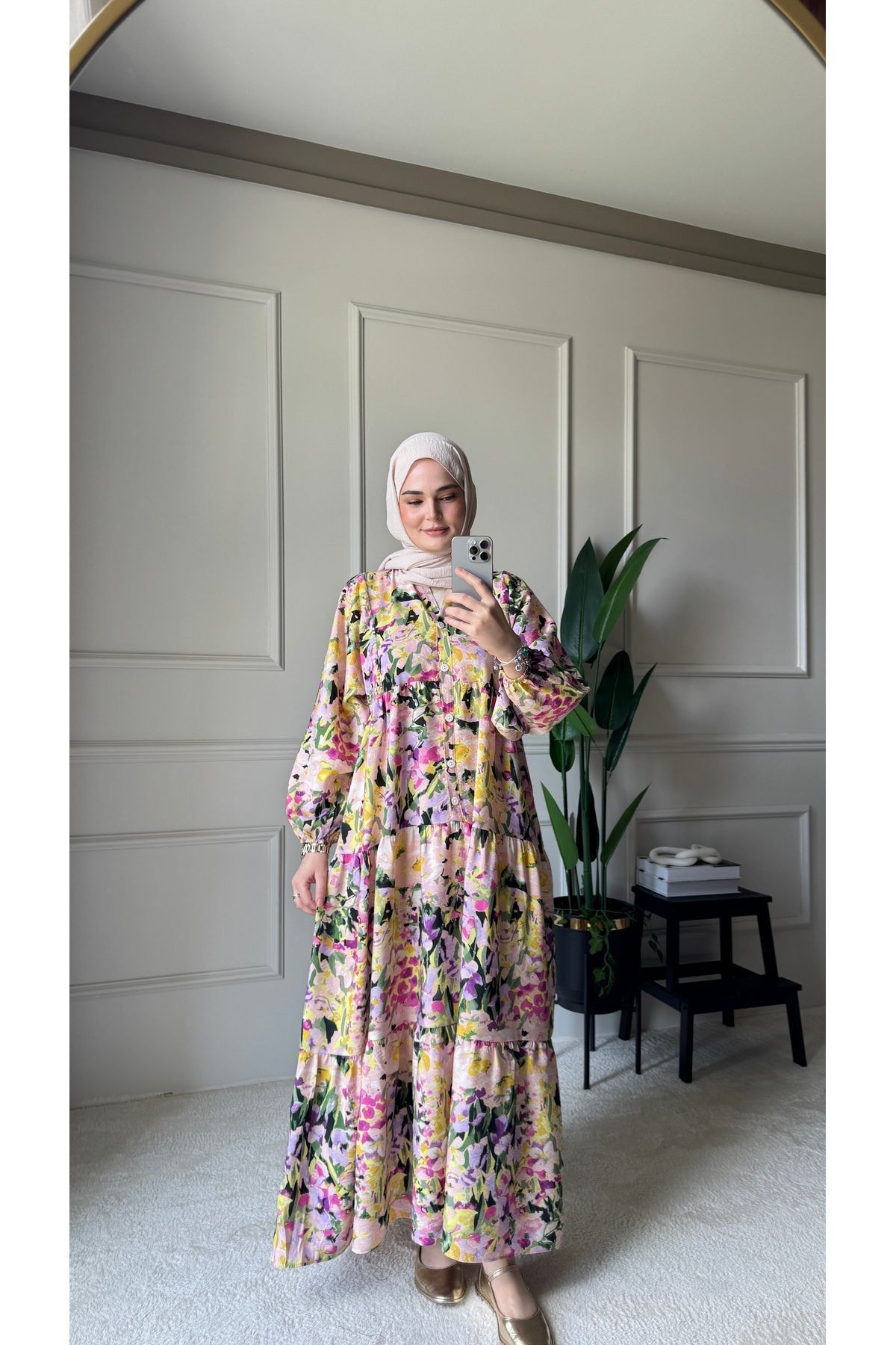 Flora Desenli Elbise Mango Kumaş