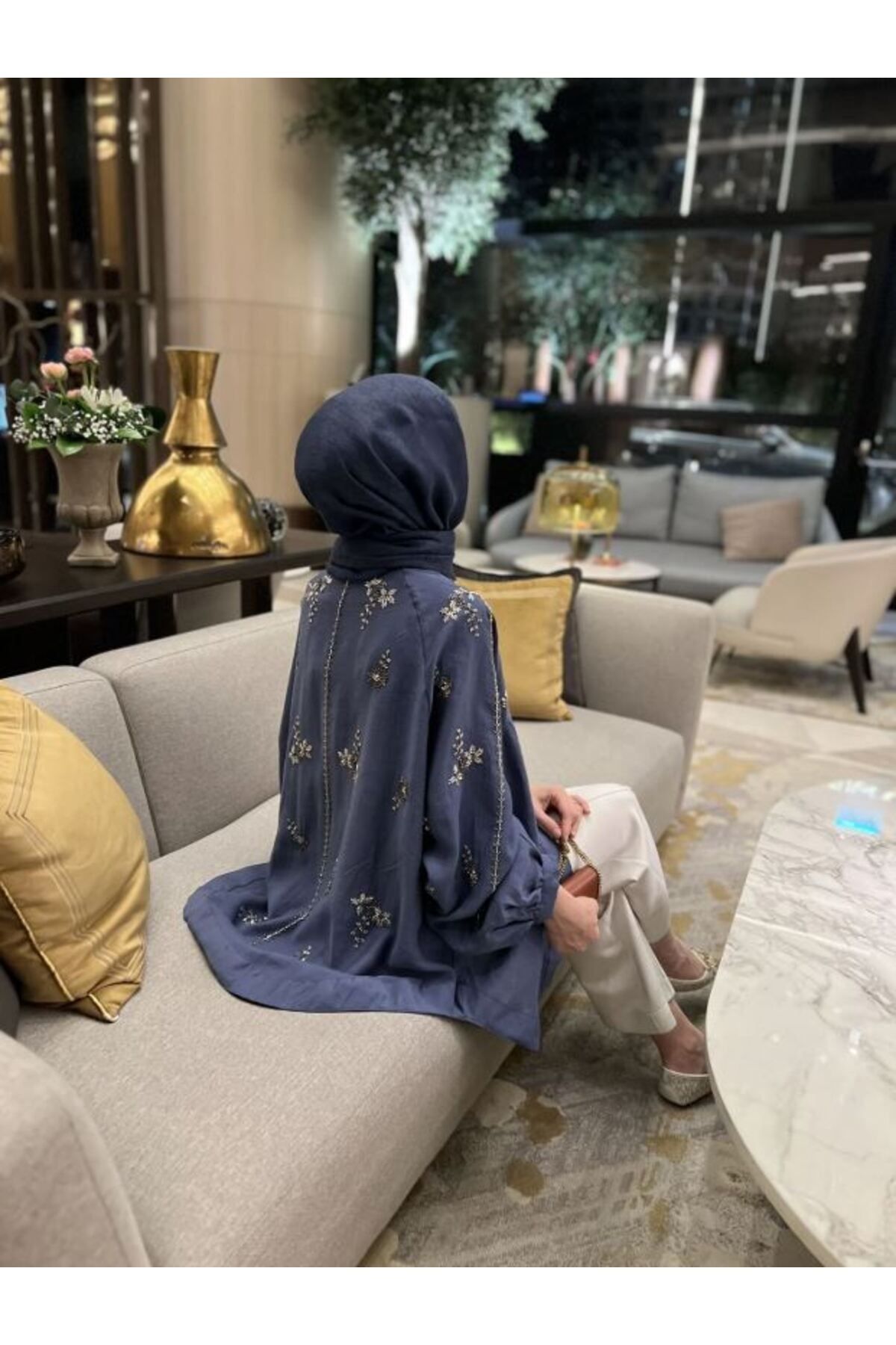 Taş İşlemeli Kimono - Mavi