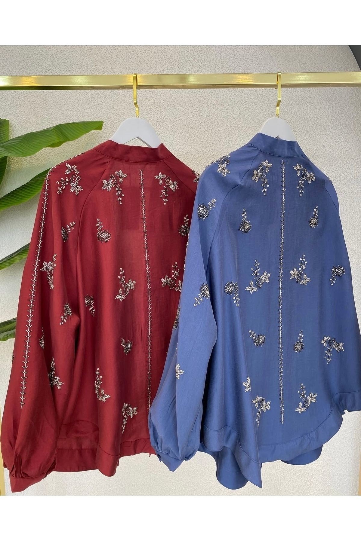 Taş İşlemeli Kimono - Mavi