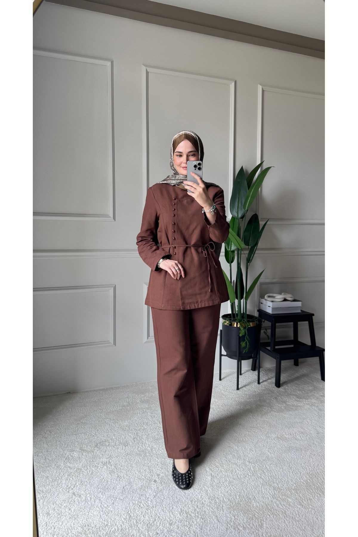 Holly Premium Keten İkili Takım - Kahverengi