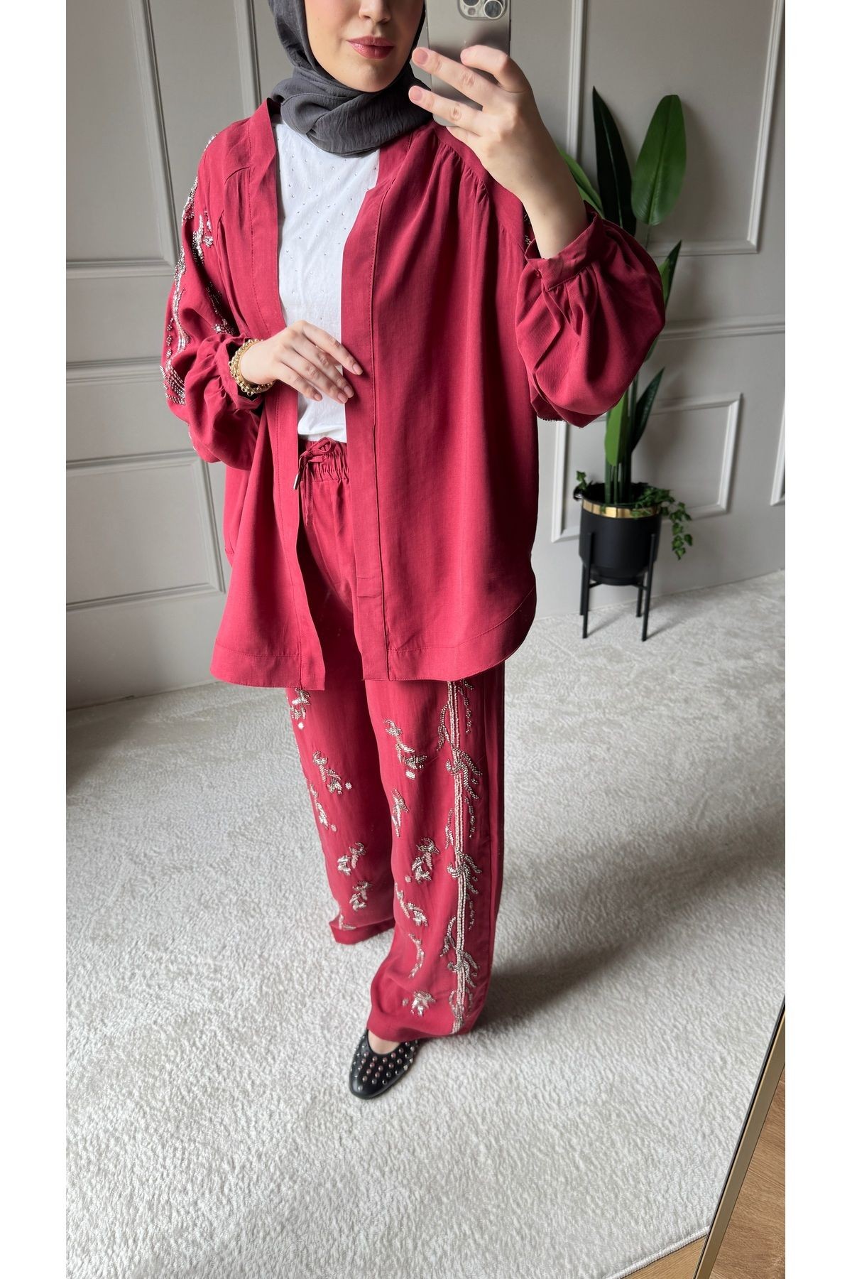 ORFEO NEGRO Taş İşlemeli Kimono ve Pantolon İkili Takım