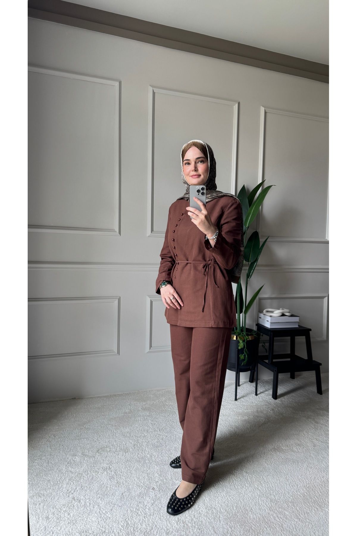Holly Premium Keten İkili Takım - Kahverengi