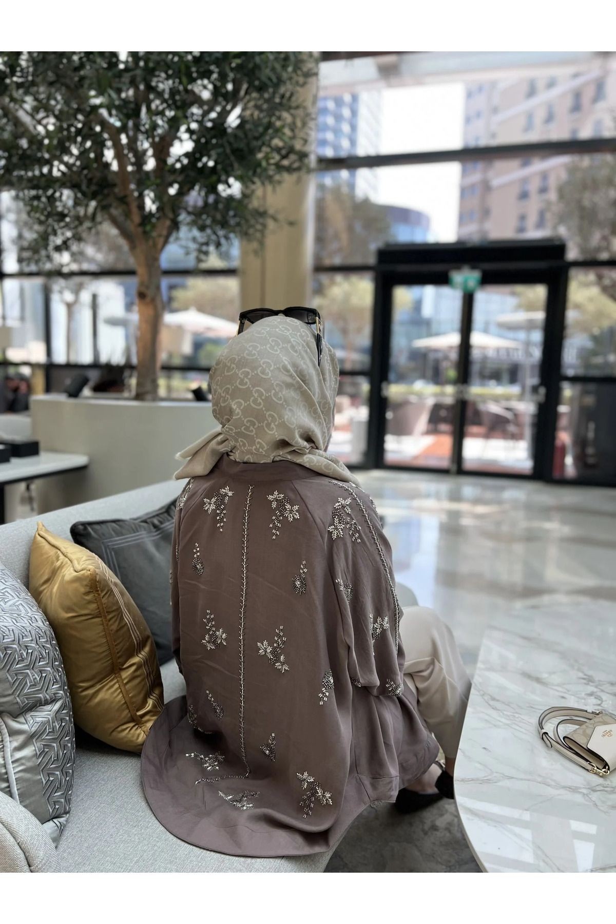 Taş İşlemeli Kimono - Kahverengi