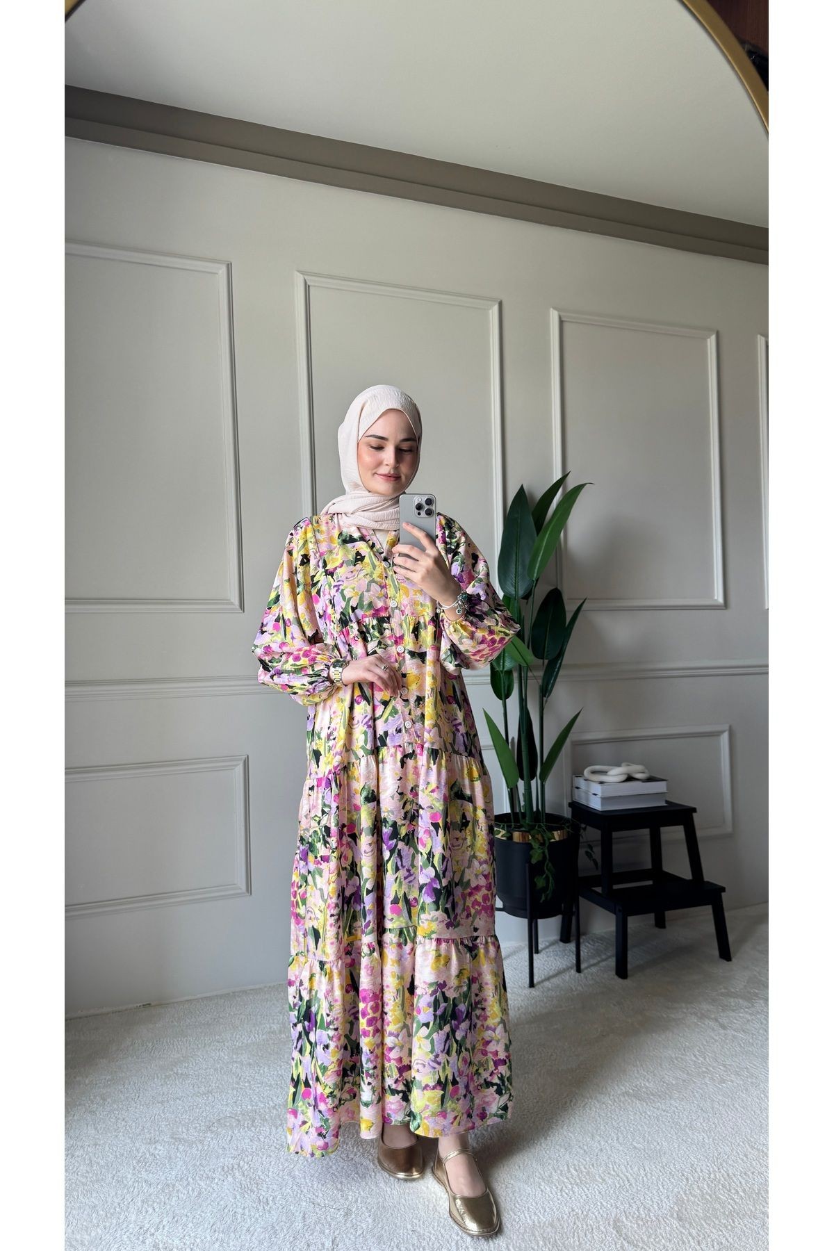 Flora Desenli Elbise Mango Kumaş