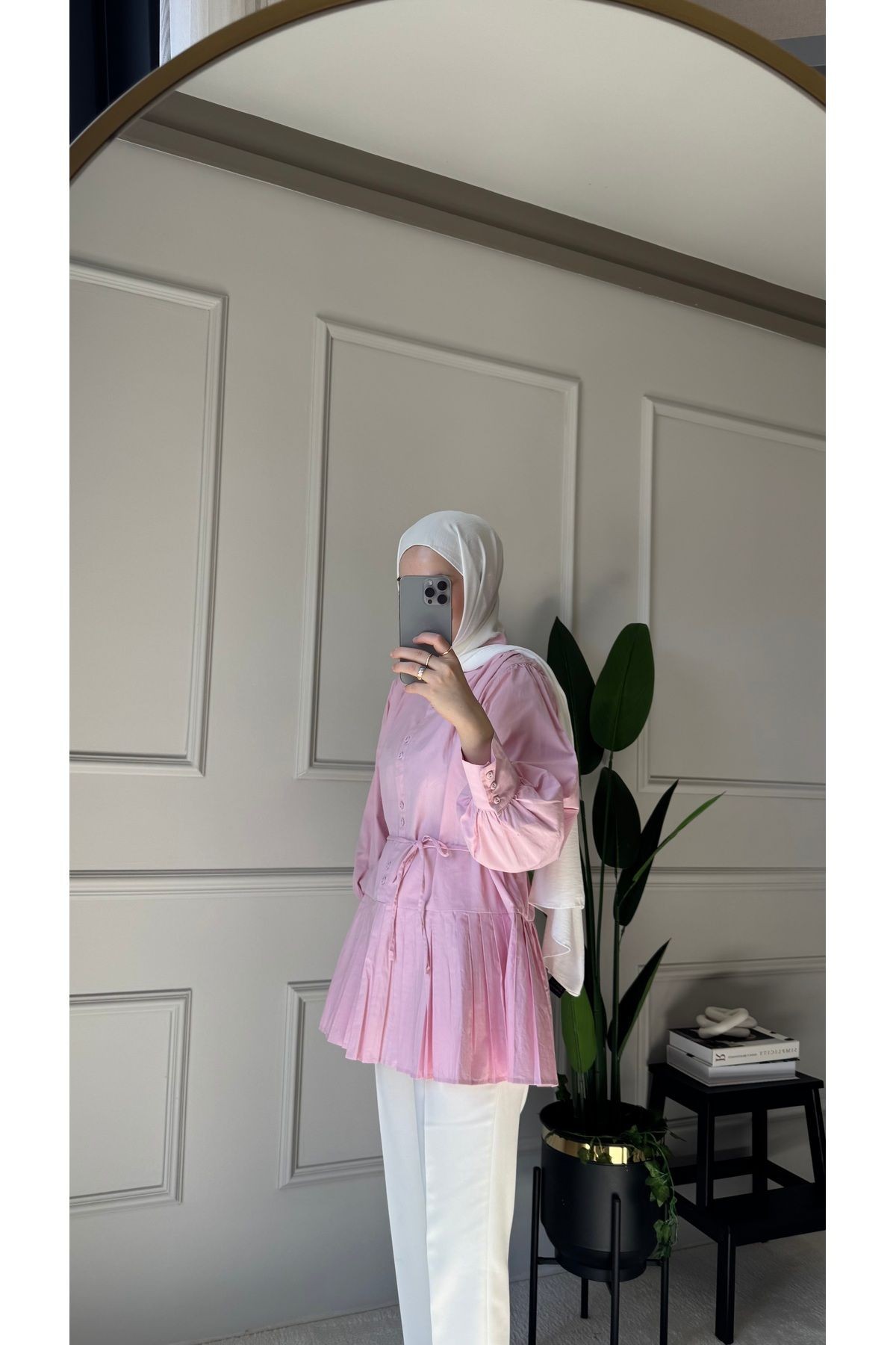 Pilise Detaylı Poplin Gömlek - Pembe