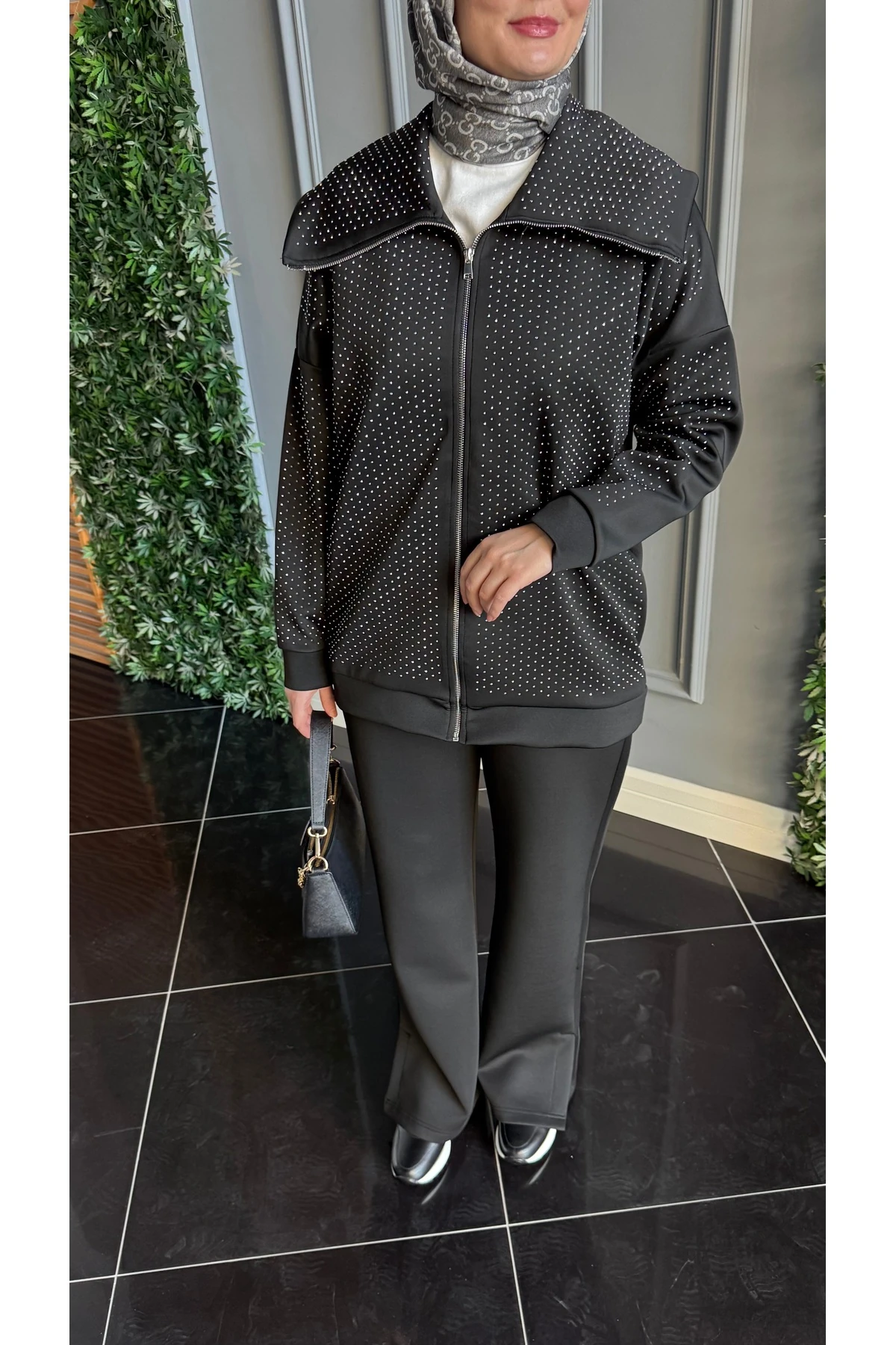 Noir Taş İşlemeli Scuba İkili Takım