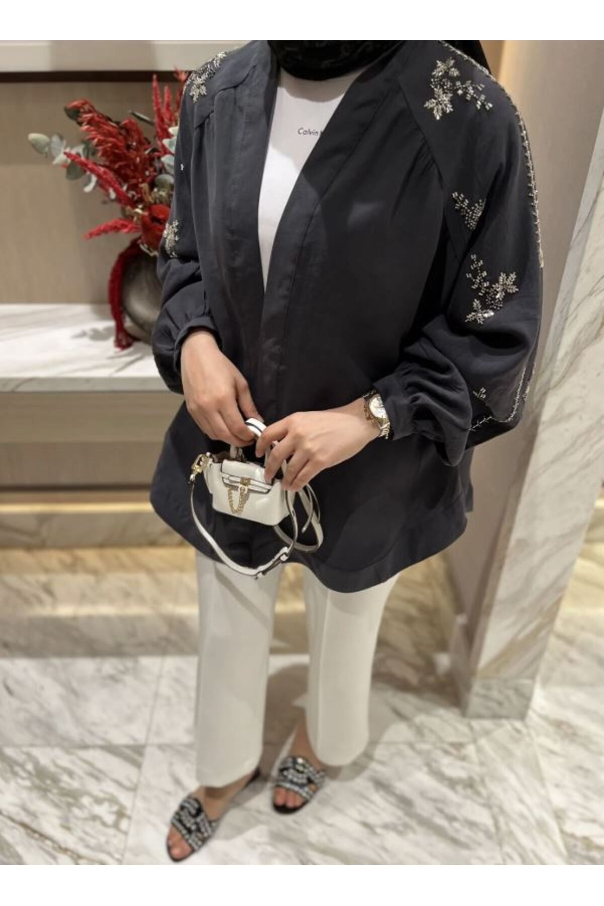 Taş İşlemeli Kimono - Lacivert
