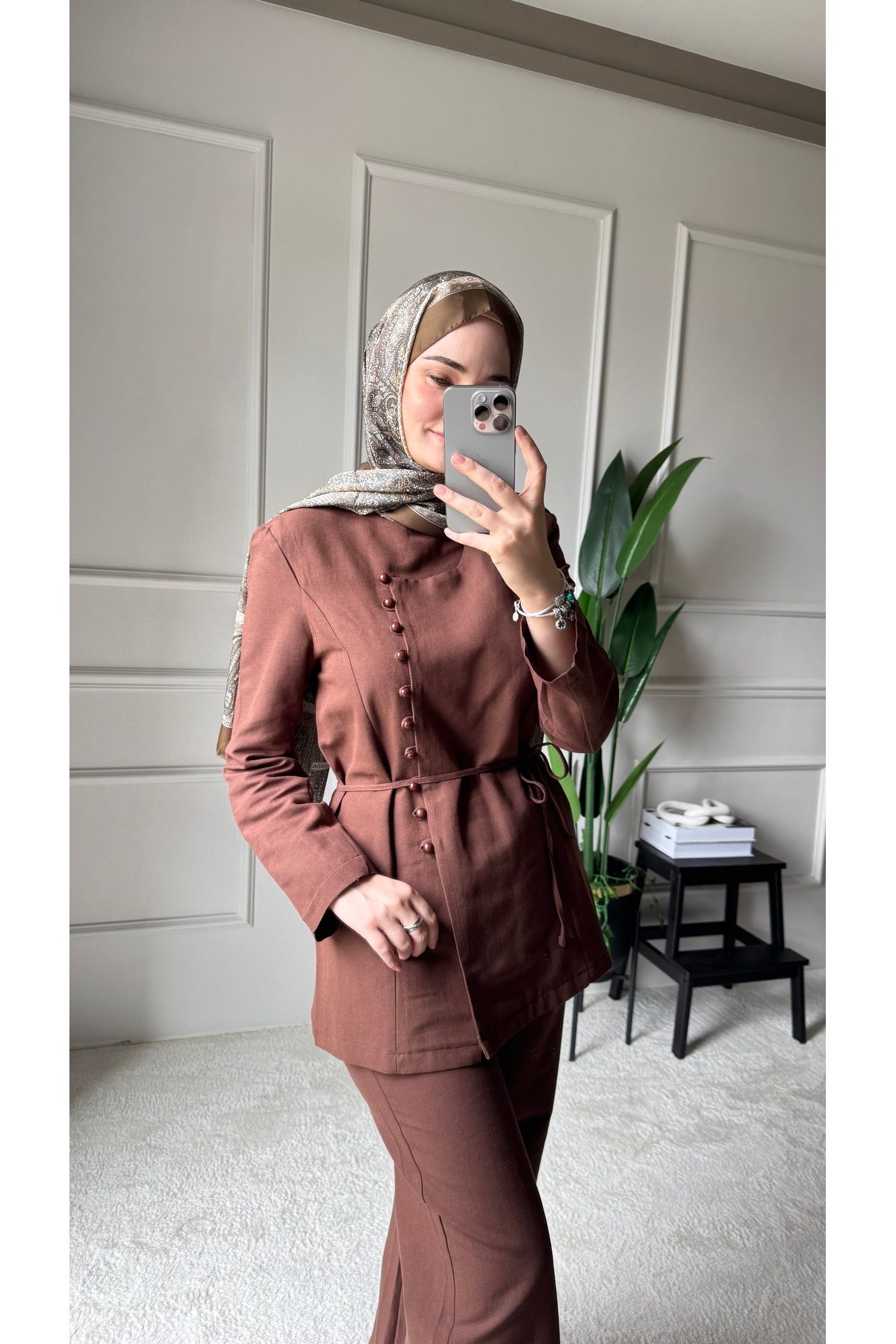 Holly Premium Keten İkili Takım - Kahverengi