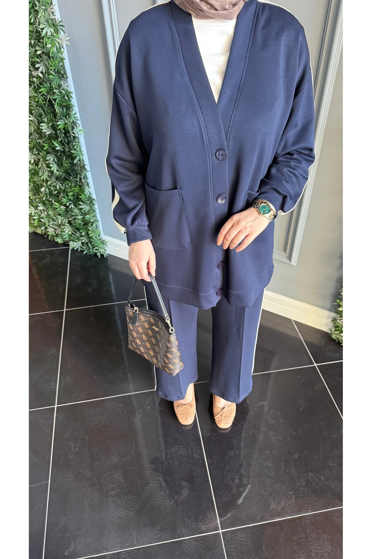 Siena Şerit Detaylı Modal Tesettür İkili Takım - Lacivert