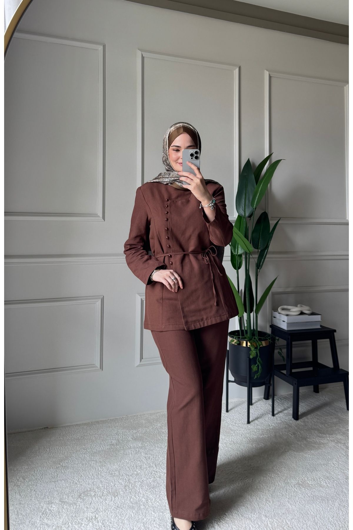 Holly Premium Keten İkili Takım - Kahverengi