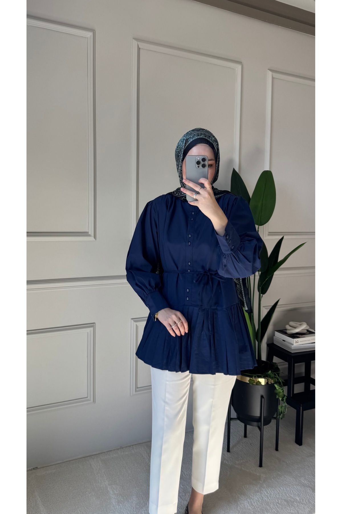Pilise Detaylı Poplin Gömlek - Lacivert