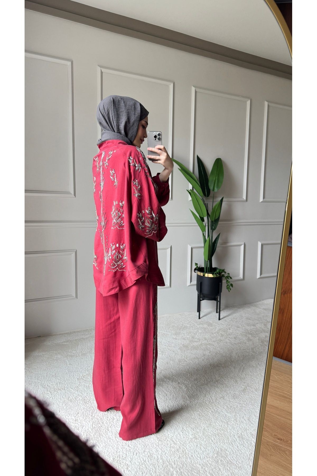 ORFEO NEGRO Taş İşlemeli Kimono ve Pantolon İkili Takım