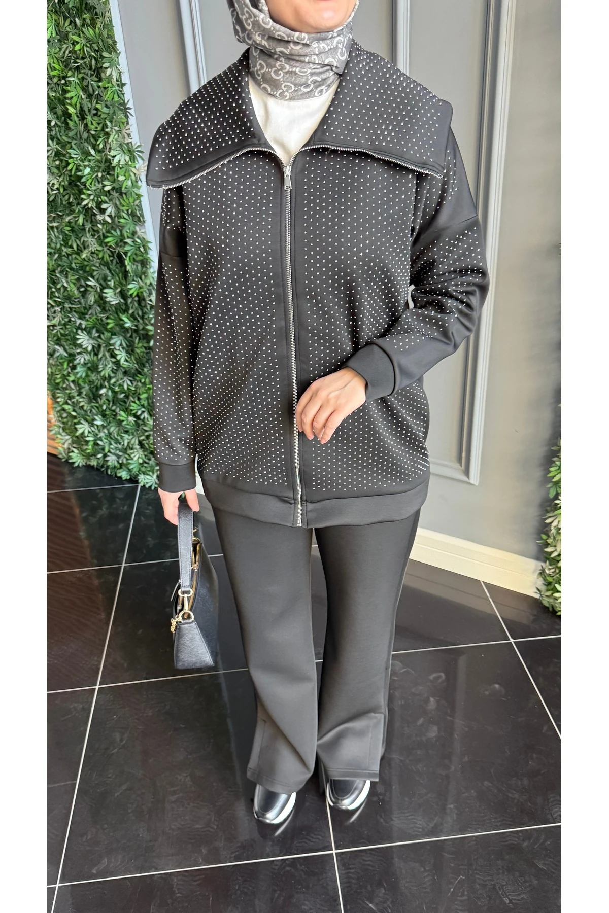 Noir Taş İşlemeli Scuba İkili Takım