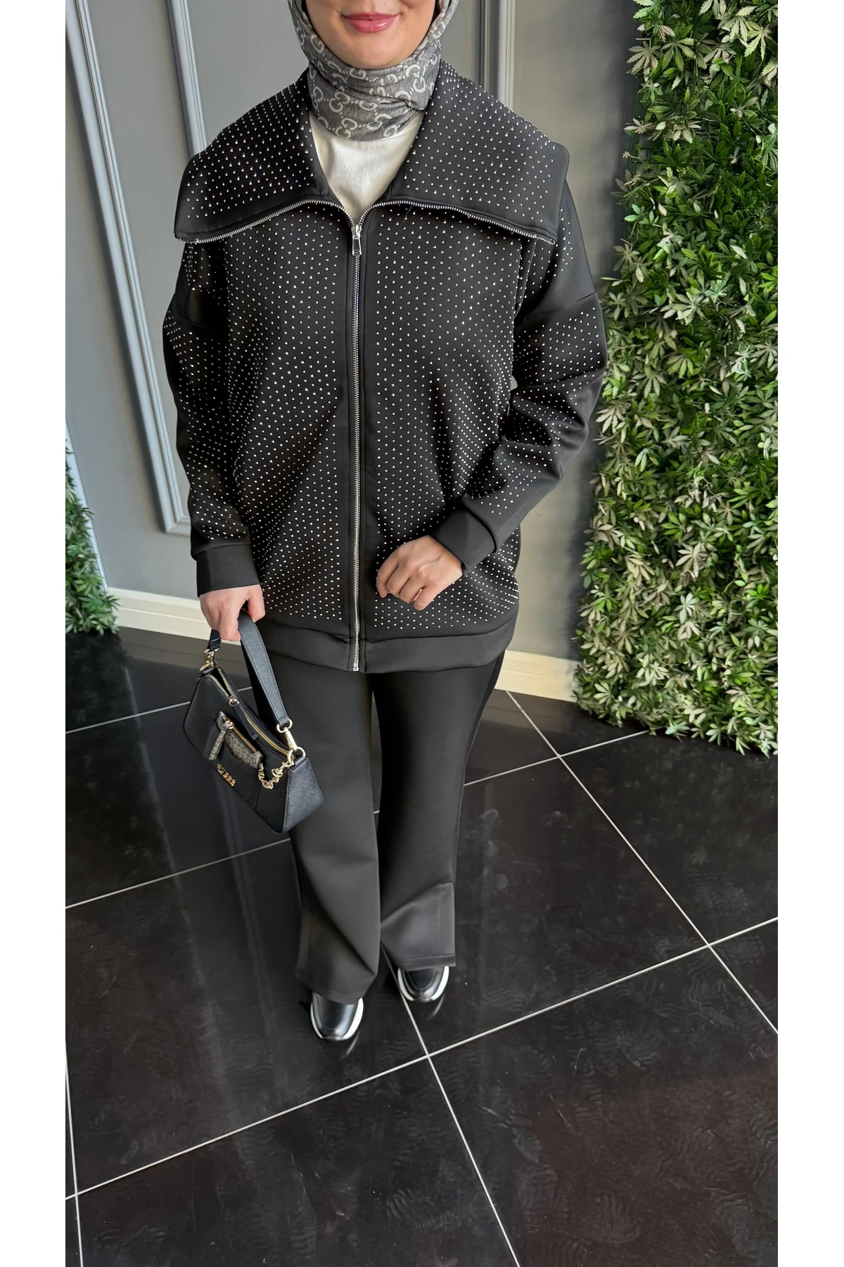 Noir Taş İşlemeli Scuba İkili Takım