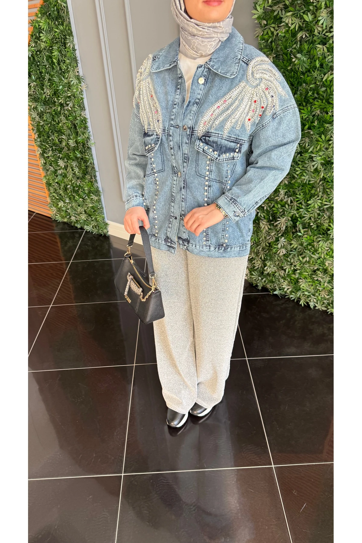 Mira Taş/Payet İşlemeli Kot Ceket - Mavi