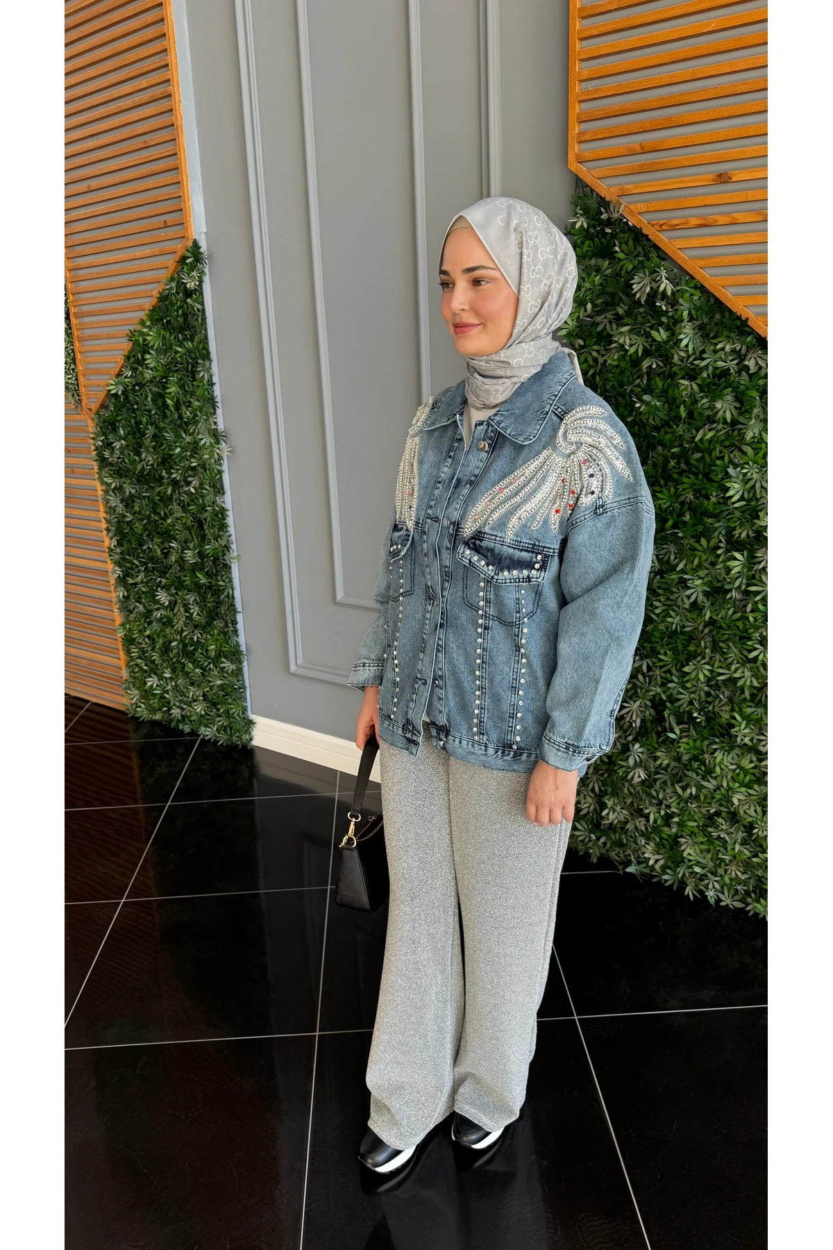 Mira Taş/Payet İşlemeli Kot Ceket - Mavi